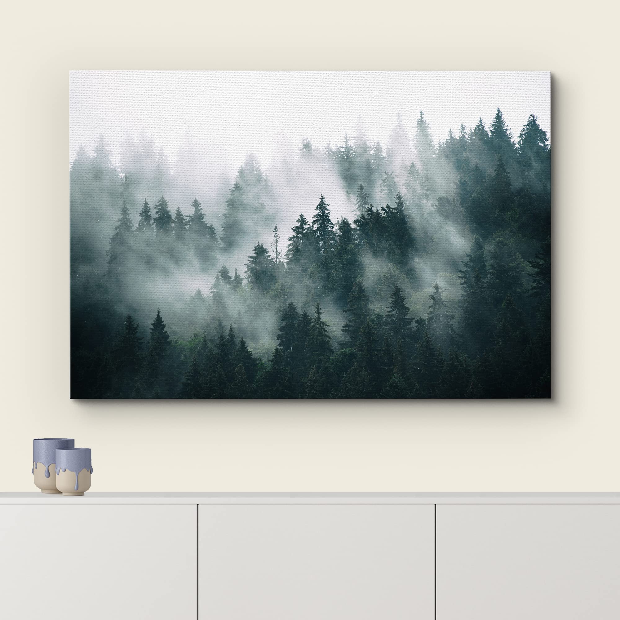 wall26 Canvas Print Wall Art Misty and Fog Over Dark Mountain Forest Wilderness Nature Photography Modern Art Rustic Landscape Colorful for Living Room  Bedroom  Office - 12''x18''