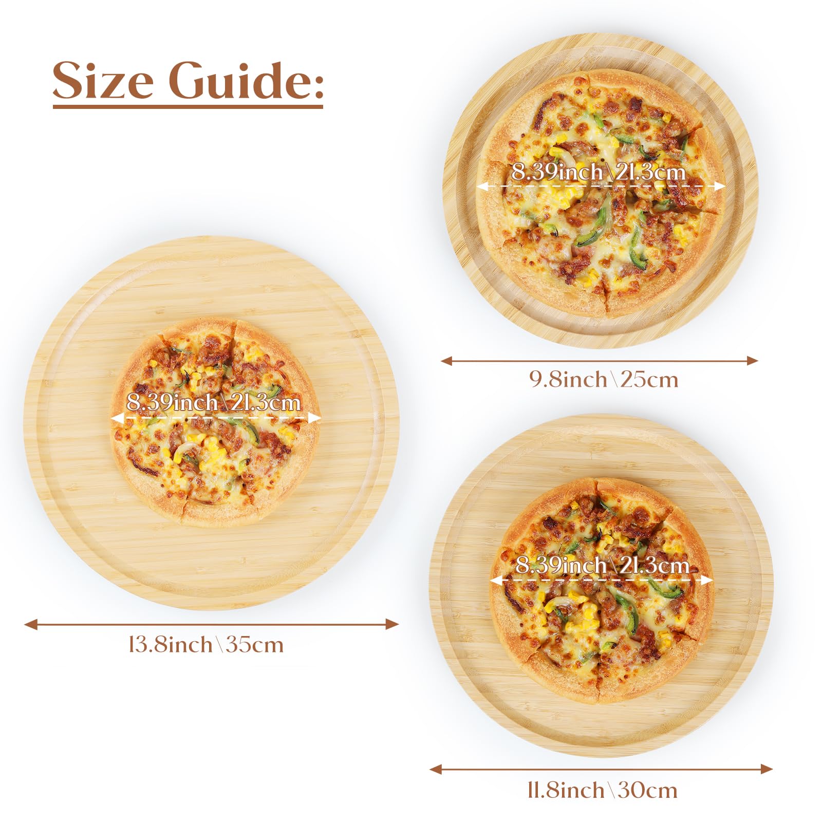 YANGQIHOME Bamboo Serving Platter  Round Wood Tray  Wooden Serving Tray  Fruit  Bread  Salad Plate  Charcuterie Serving Board (13.8 inch)