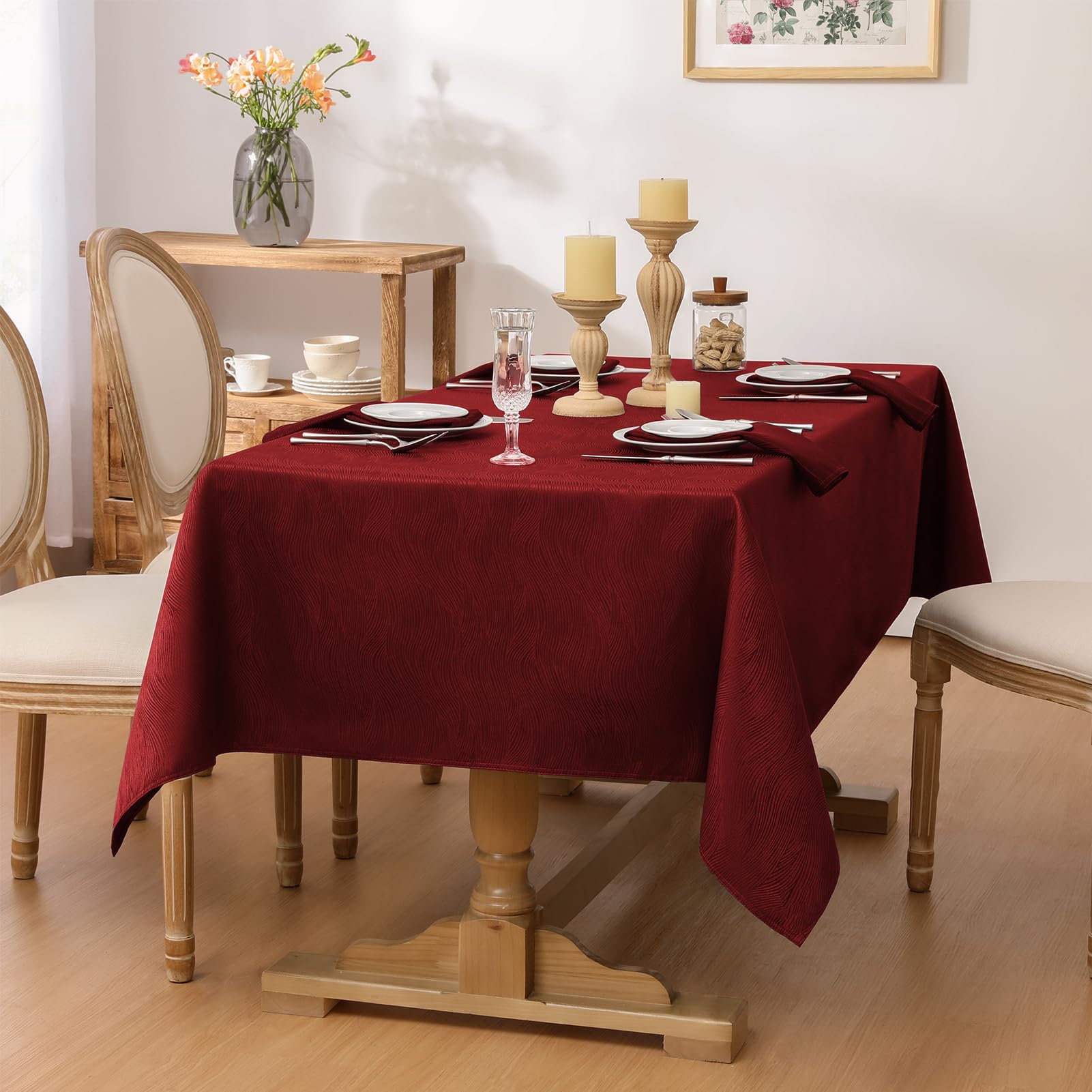Softalker Christmas Jacquard Rectangle Tablecloth - Swirl Design Waterproof Stain Resistant Table Cover Wrinkle Free Heavy Weigh