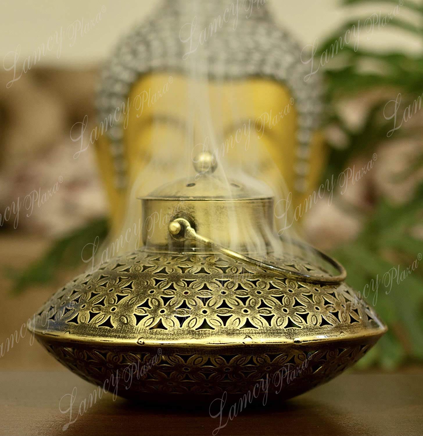 Lamcy Plaza Antique Golden Finish Degchi Style Brass Dhoop Dani Pot And Tealight Holder For Home Decor | Pooja Room | Living Roo