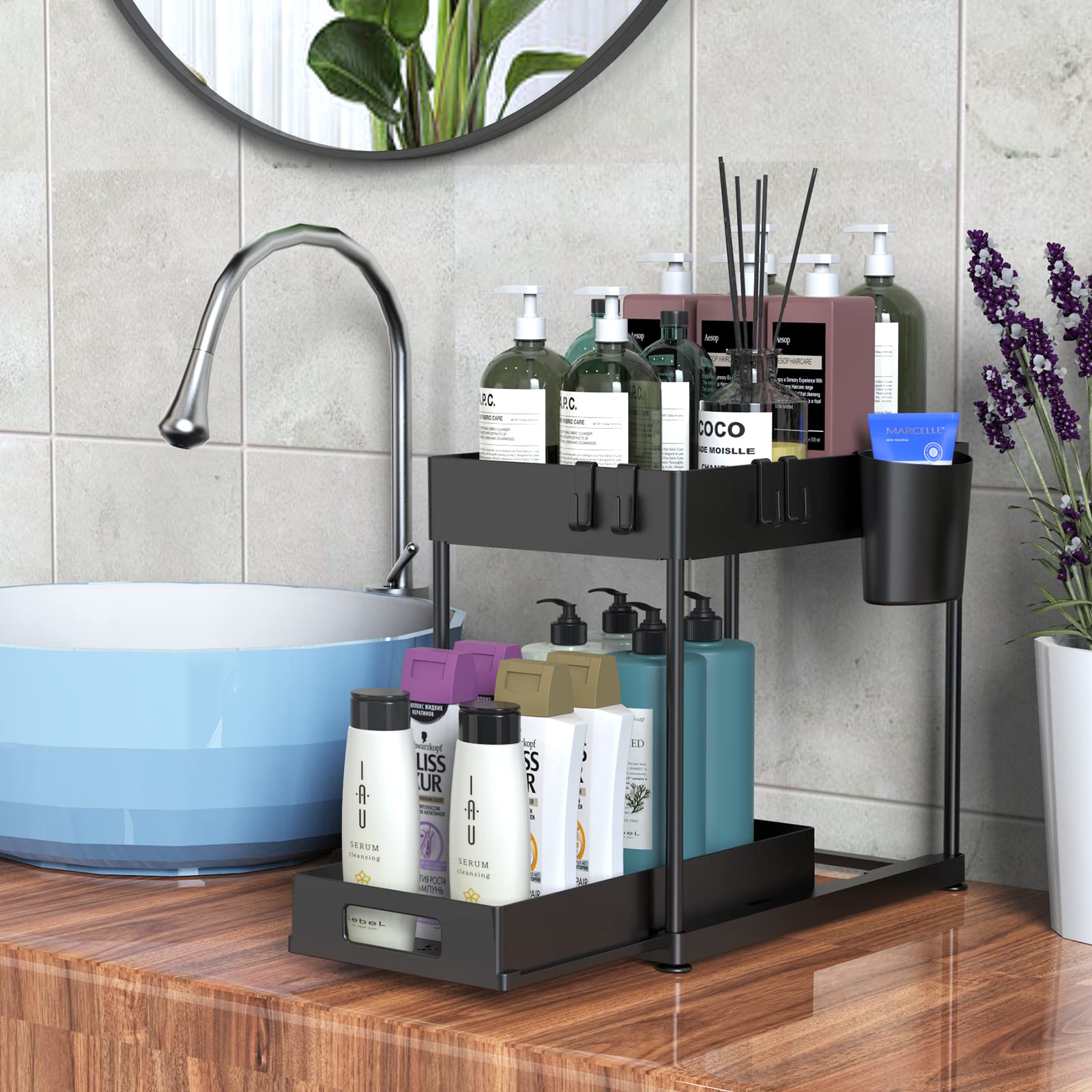 Kjfeoiye Under Sink Organizers And Storage, 2 Pack Large Capacity Heavy Load Pull-Out Under Sink Shelves With Sliding Drawer For