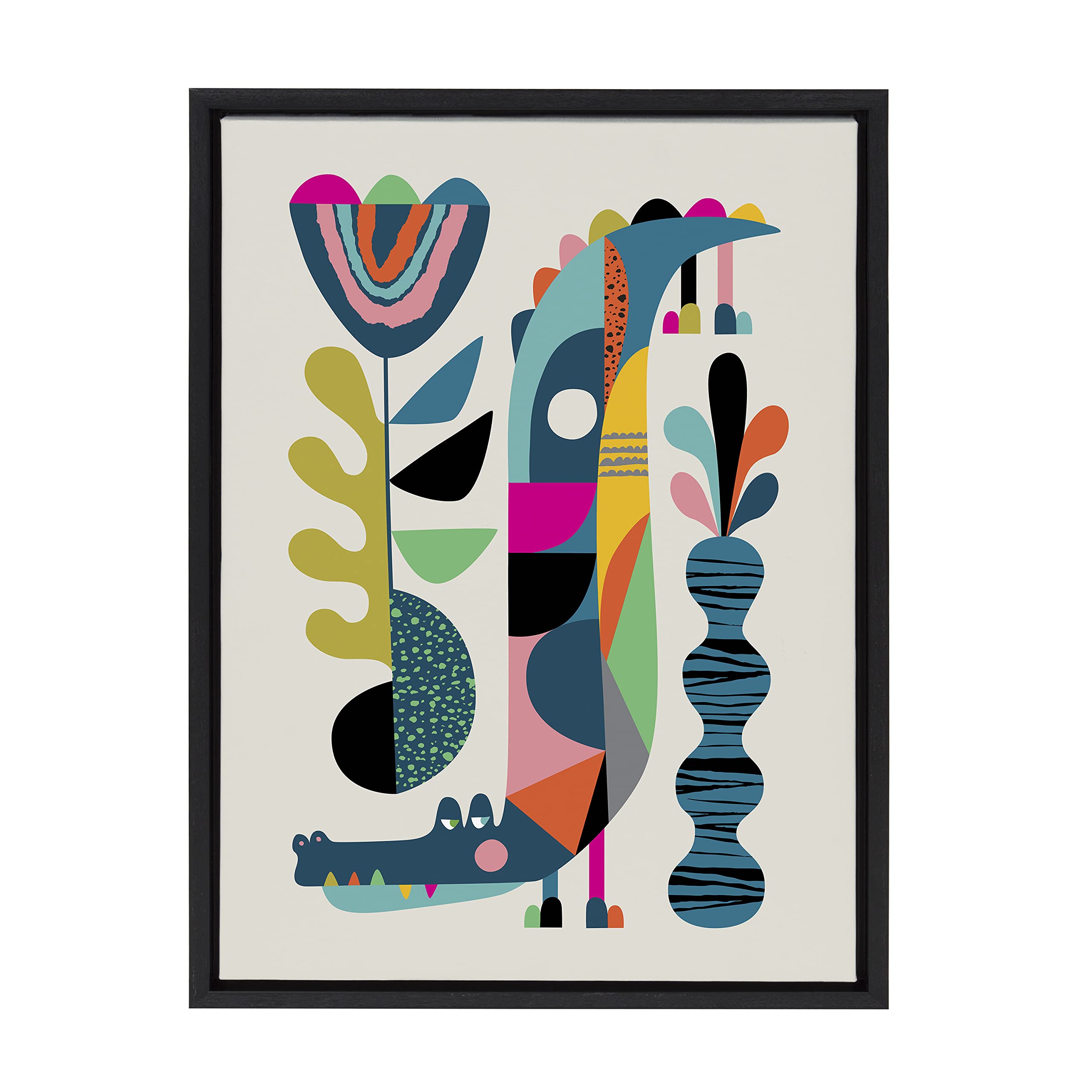 Kate And Laurel Sylvie Crocodile Framed Canvas Wall Art By Rachel Lee Of My Dream Wall, 18X24 Black, Chic Mid-Century Animal Art