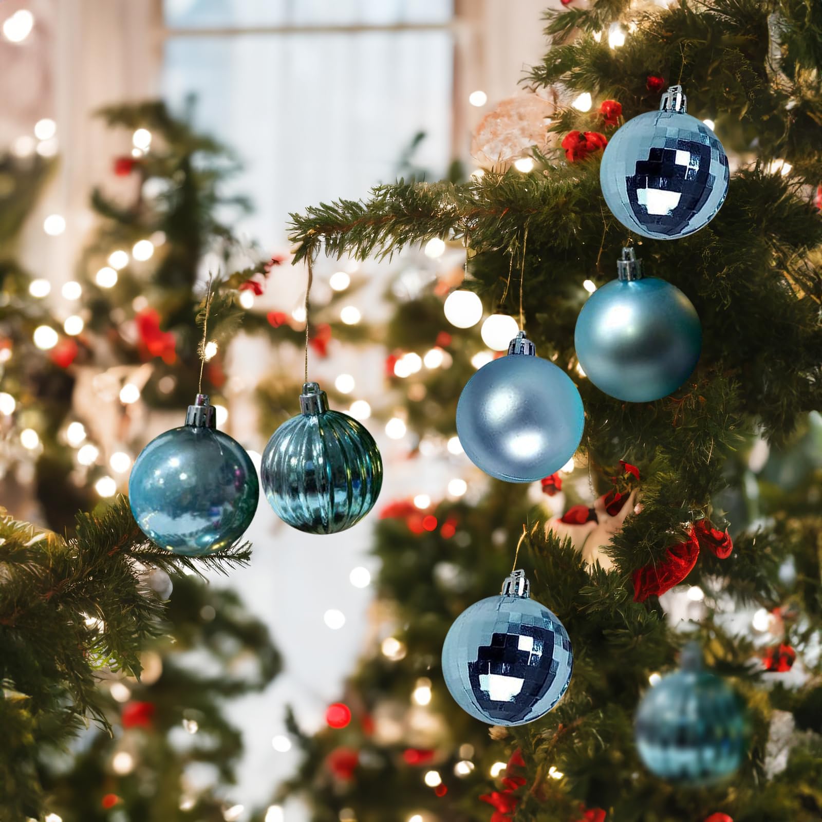 Luxtea 41ct Large Christmas Balls Shatterproof Hanging Decorations Set for Xmas Tree Garland Ornaments (Light Blue, 2.36/60mm)
