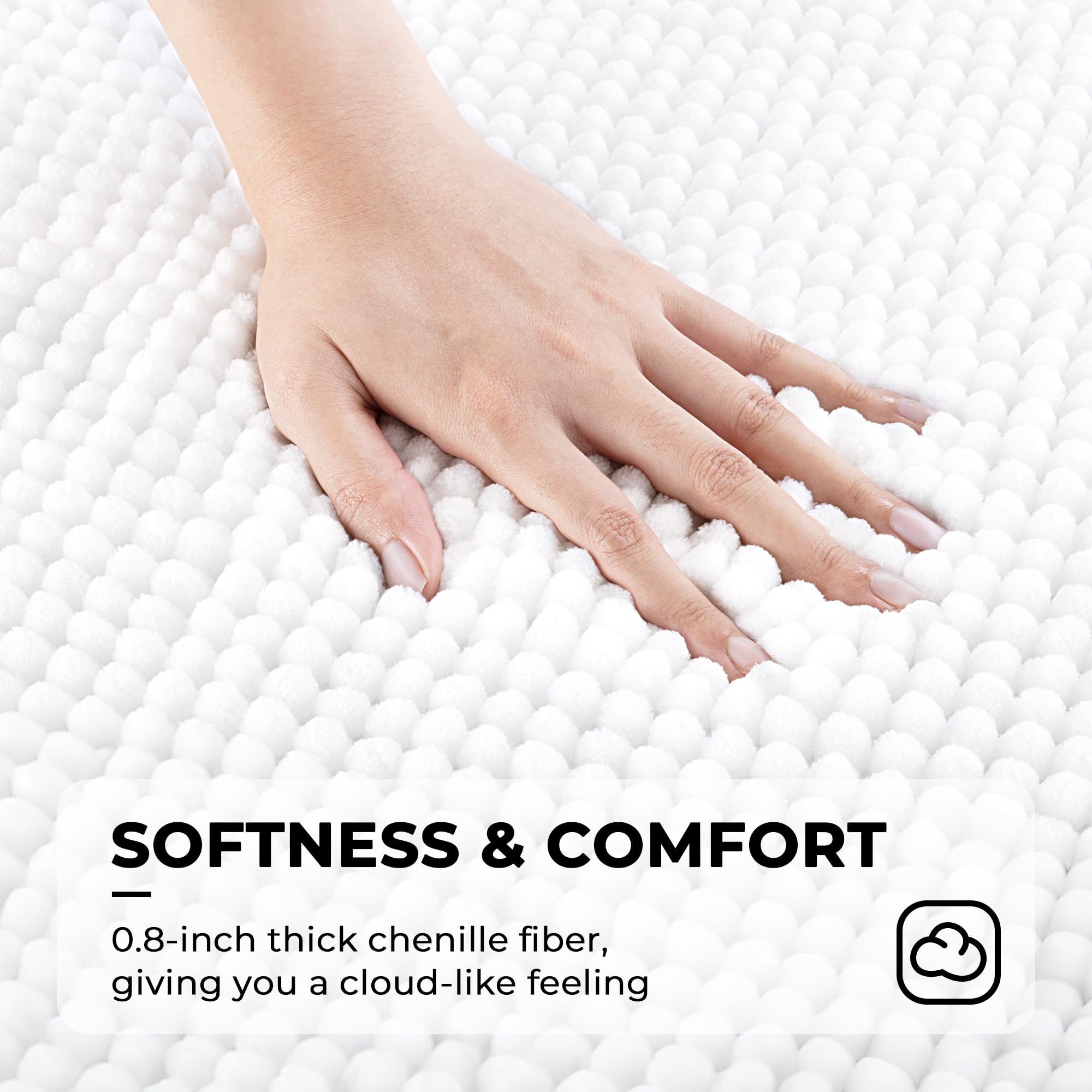 Granny Says Chenille Bathroom Rugs Non Slip Washable, Soft White Bath Mats For Bathroom, 16'' X 24'', Super Absorbent Bath Mat S