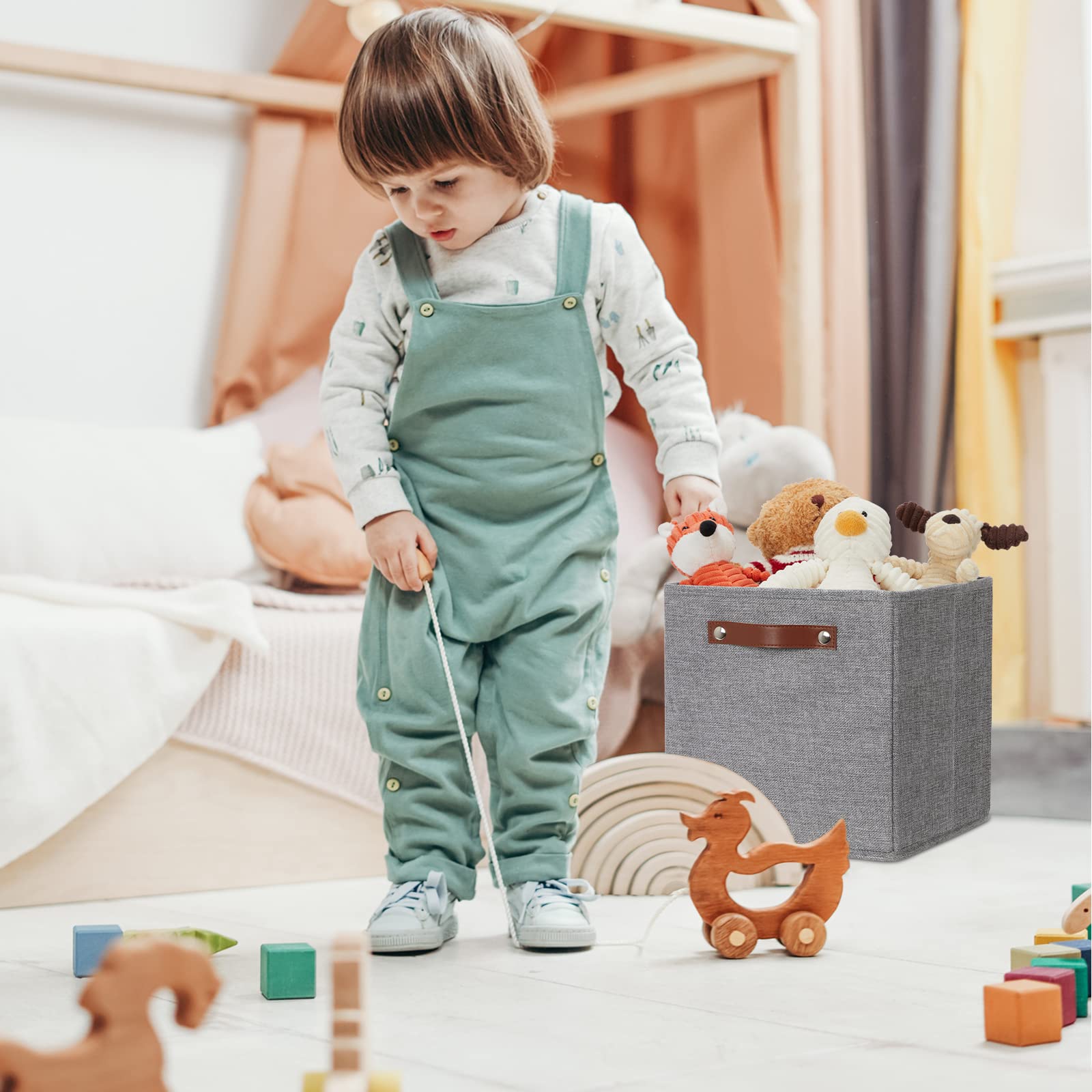 Dullemelo 11X11 Cube Collapsible Fabric Storage Bins For Shelf Organizing, Toy Square Bins, Kids Clothes Closet Baskets Storage,