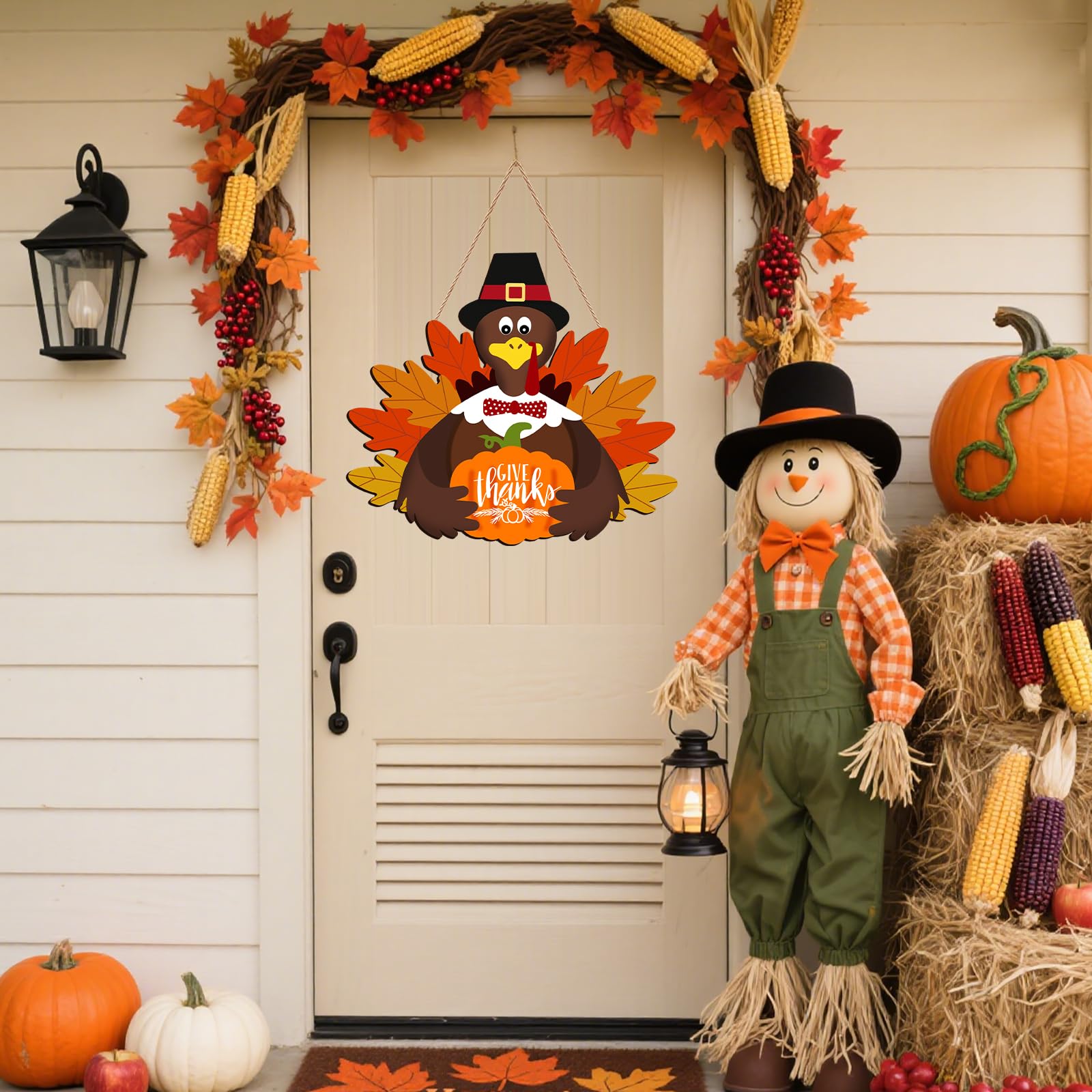 Thanksgiving Decorations for Front Door, Wooden Welcome Sign for Fall Decor, Hanging Turkey Autumn Sign for Harvest Home Farmhou