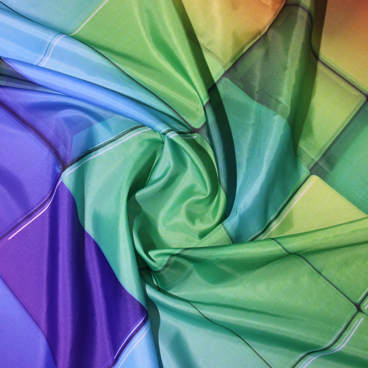 Riyidecor Colorful Rainbow Brick Wall Shower Curtain Bright Geometric Plaid 72Wx72H Inch Abstract Neon 3D Plastic Hooks 12 Pack