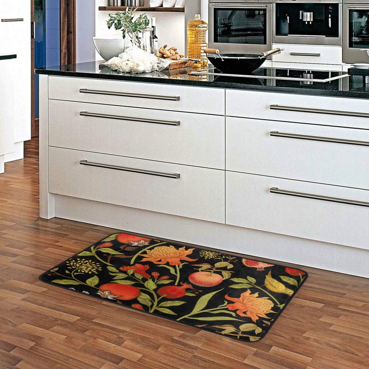 Susiyo Kitchen Mat Exotic Flowers Birds Fruits Kitchen Rug Mat Anti-Fatigue Comfort Floor Mat Non Slip Oil Stain Resistant Easy