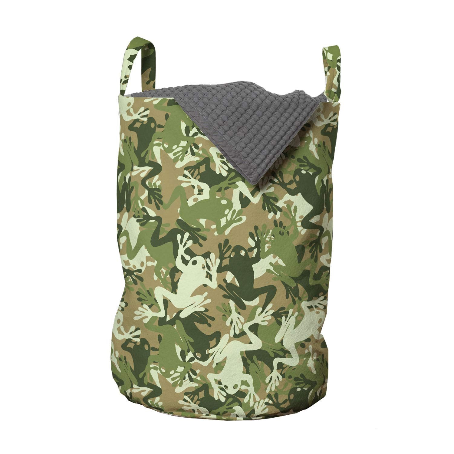 Ambesonne Animal Laundry Bag, Skull Camouflage Design Various Frog Pattern Different Tones Art Print, Hamper Basket With Handles
