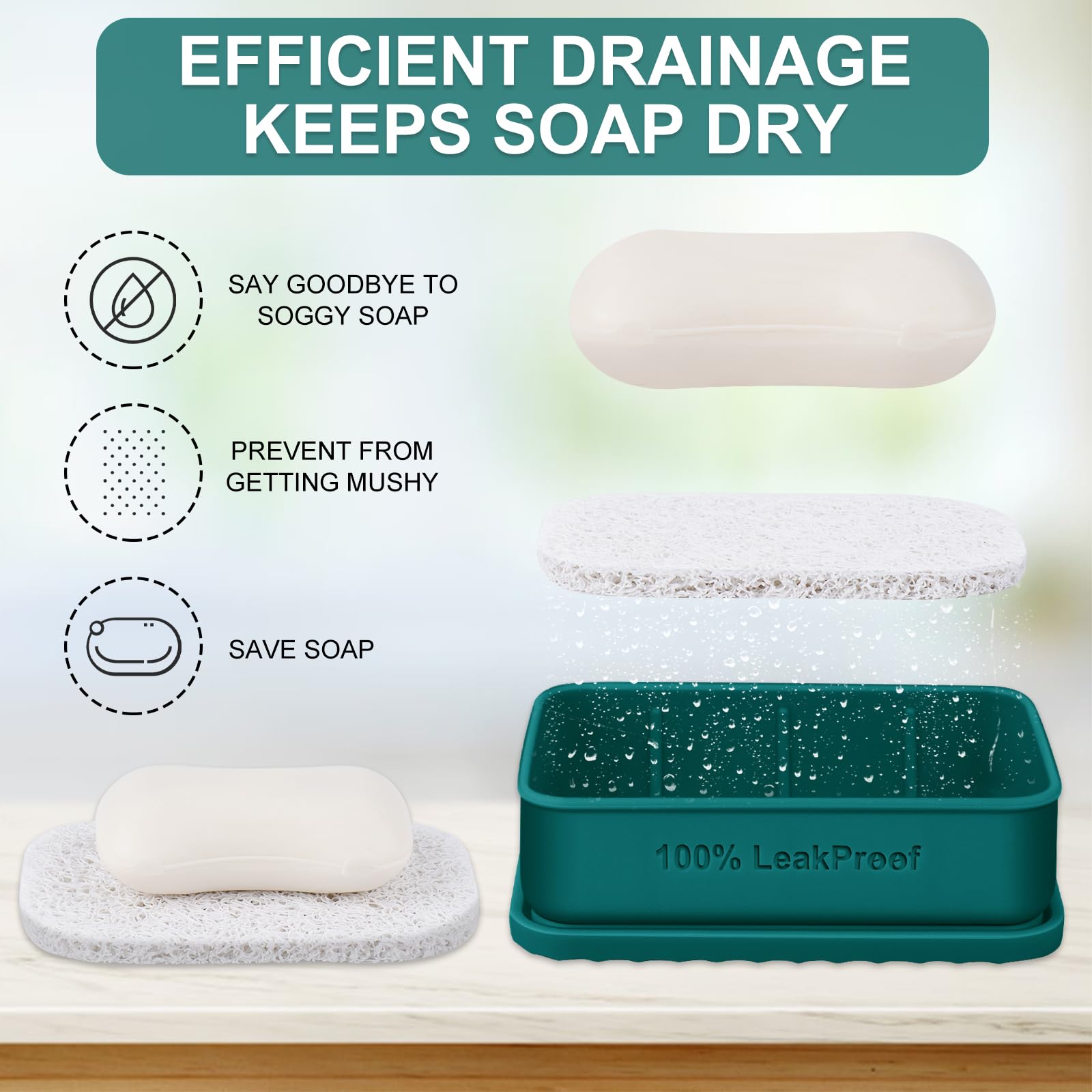 6 Inch Large Travel Soap Case - Leakproof Shampoo Bar Soap Holder, Silicone Travel Soap Container, Portable Soap Dish With Drain