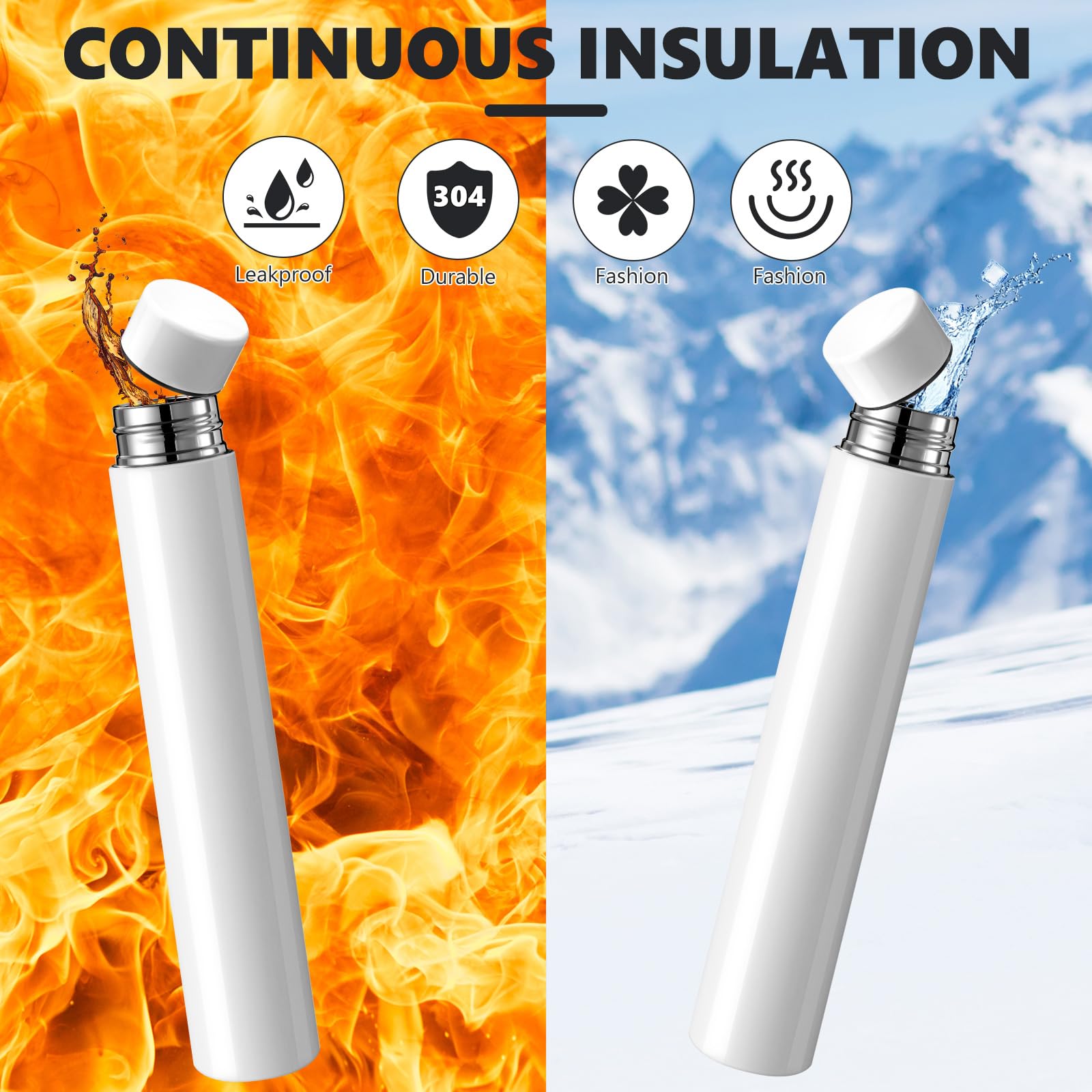 Vesici 4 Pack Slim Water Bottle 8.8 Oz Small Stainless Steel Purse Compact Water Bottle Camping Travel Insulated Water Bottles B