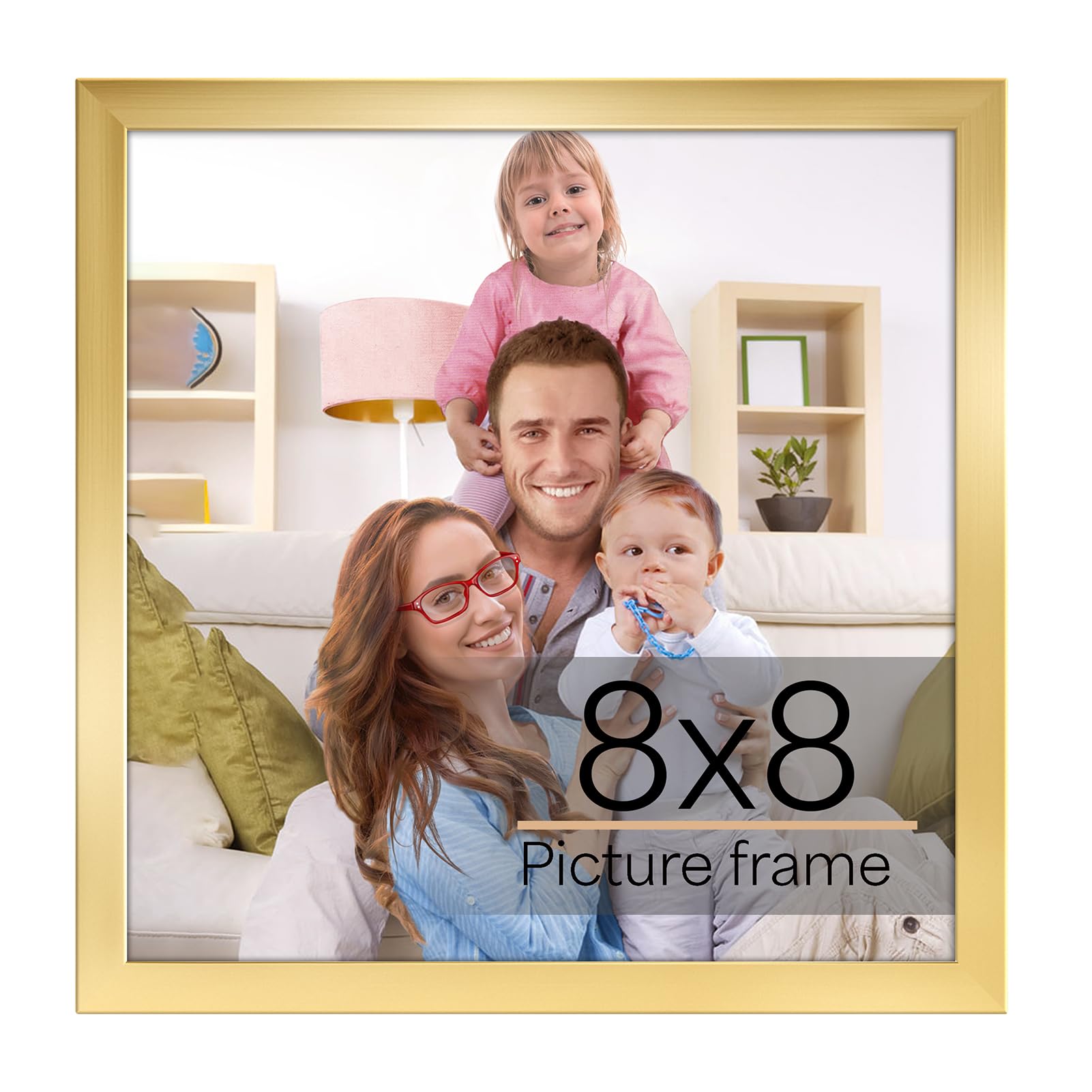 Giftgarden 8x8 Picture Frame Gold, 8 by 8 Thin Square Photo Frame for Gallery Wall Tabletop Display, Single