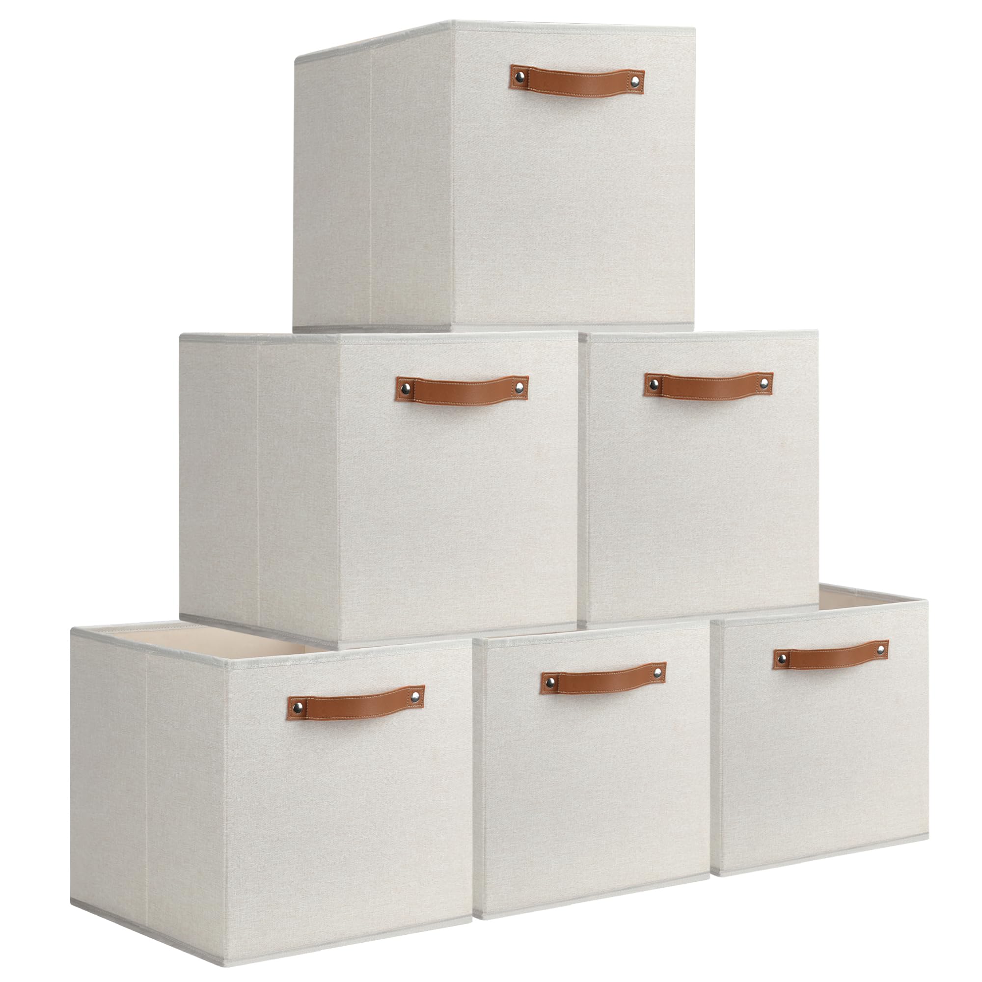 Lovstorage 11''X 11'' Large Storage Cubes, 6 Pack Collapsible Cube Storage Bins With Handles For Organizing, Beige Fabric Closet