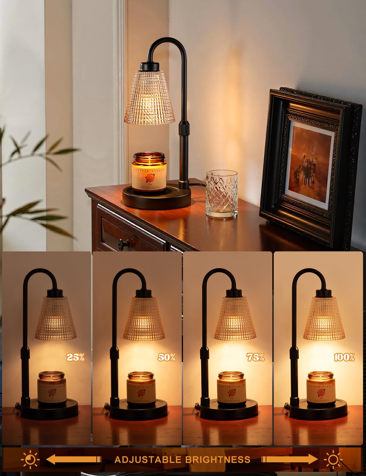 Innqoo Amber Candle Warmer Lamp with Timer, Dimmable Candle Warmer for Jar Candles, Height Adjustable Wax Melts Warmer, Birthday