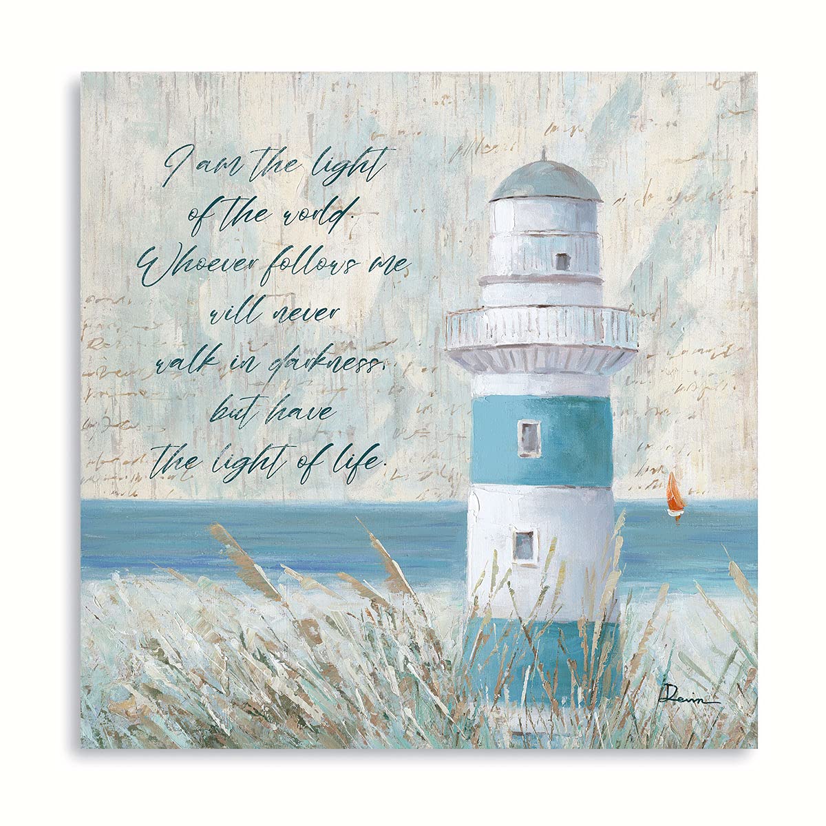 Nautical Lighthouse Bible Verses Wall Decor - Aqua Canvas Print Pictures Beach Themed Bathroom Decorations - Christian Scripture