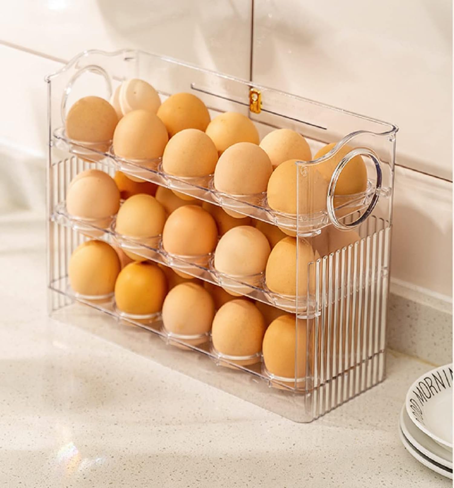 MosQuick 30 Egg storage box for fridge Auto Flip Design egg holder for kitchen egg storage box durable Egg Tray for Fridge Perfe