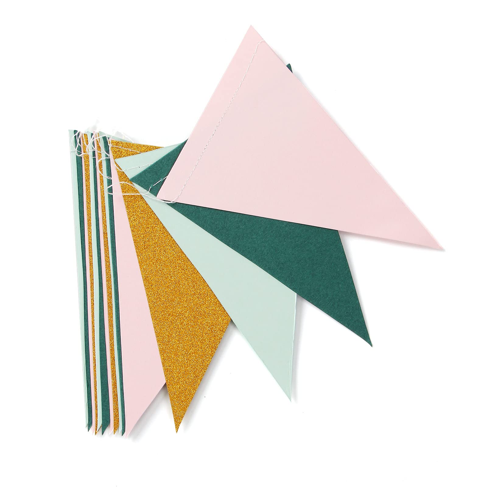 Sage Green Pink Gold Pennant Banner,2 Pack Paper Triangle Flags,Baby Bridal Shower Safari Birthday Tropical Jungle Party Decorat