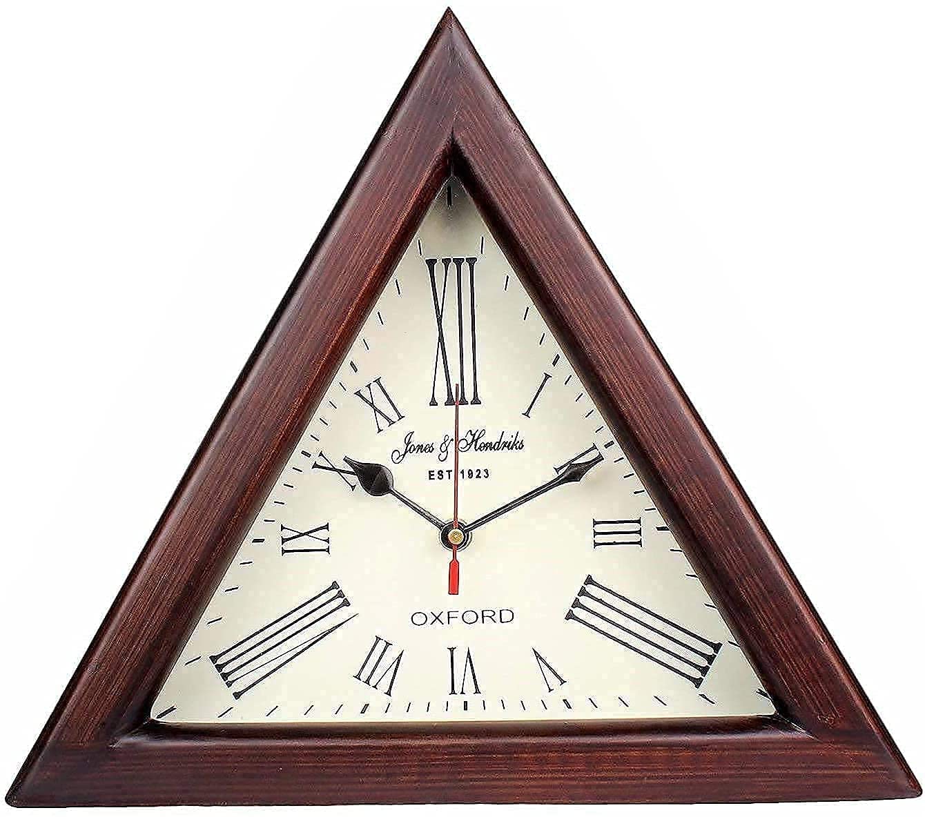 Wooden Triangle Designer 12 Iinch Wall Clock Antique Look Style Deep Glass Roman Number For Home, Hall, Office, Farmhouse Decora