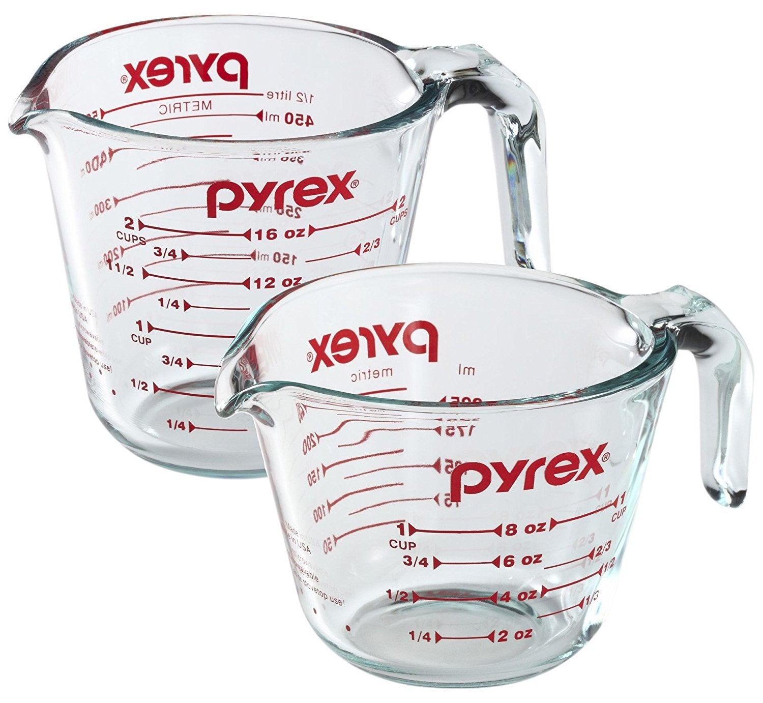 Pyrex Prepware 2-Piece Glass Measuring Set, 1 And 2-Cup, 2 Pack, Clear