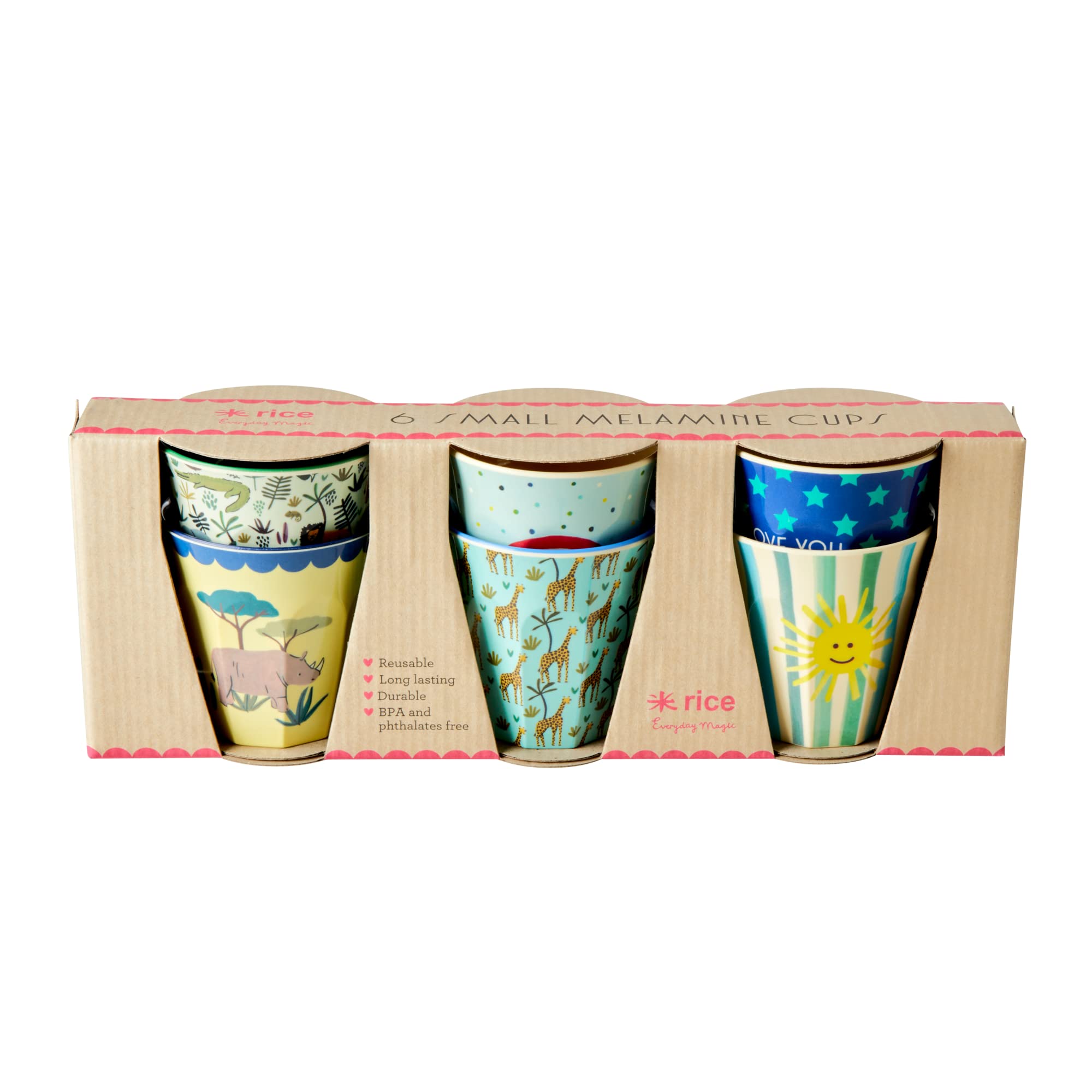 Rice Small Melamine Childrens Cups - Multi - Pack of 6
