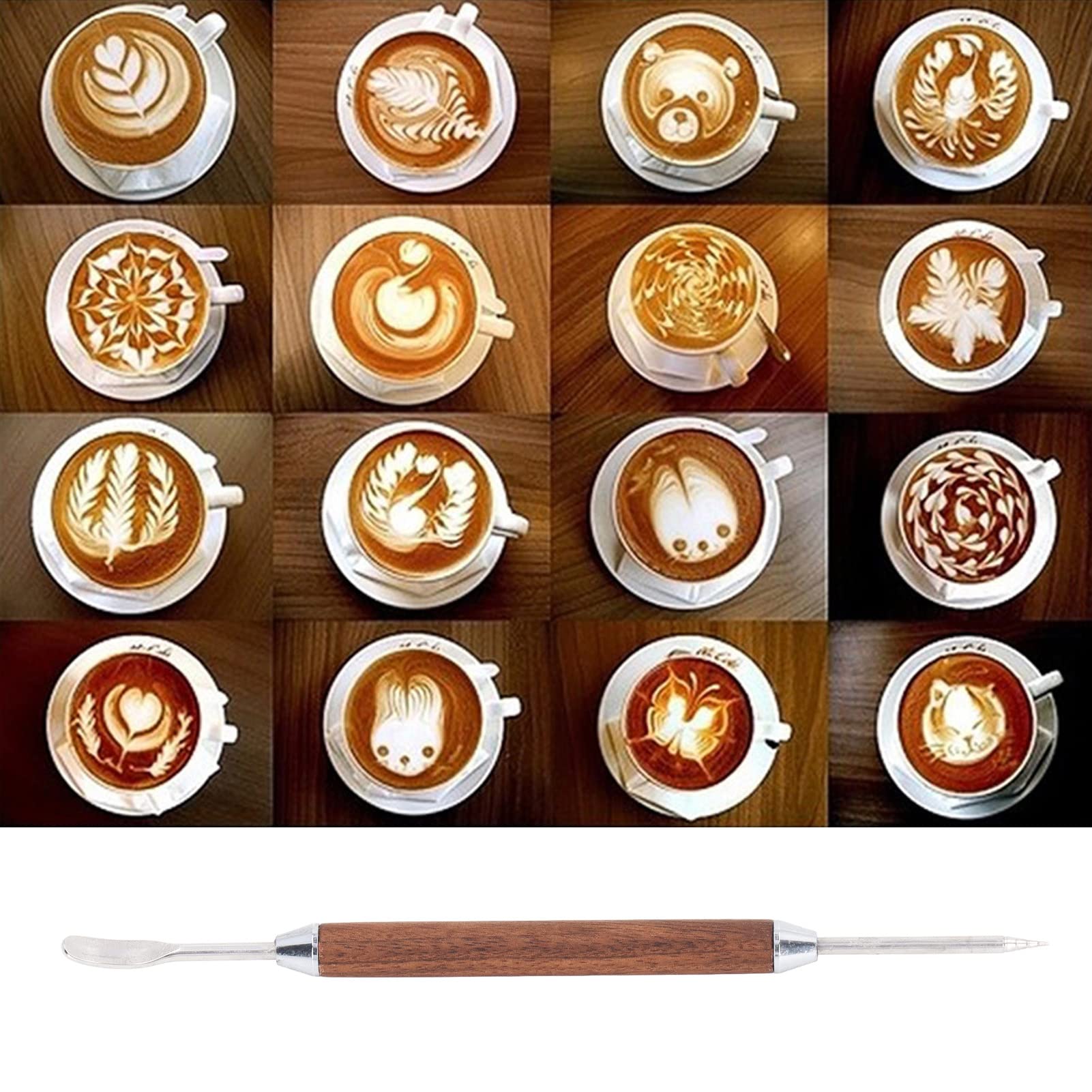 2Pcs Coffee Art Pen, Stainless Steel Coffee Art Pen Double Head Wooden Coffee Art Pen Coffee Fancy Stitch Barista Tool For Cappu