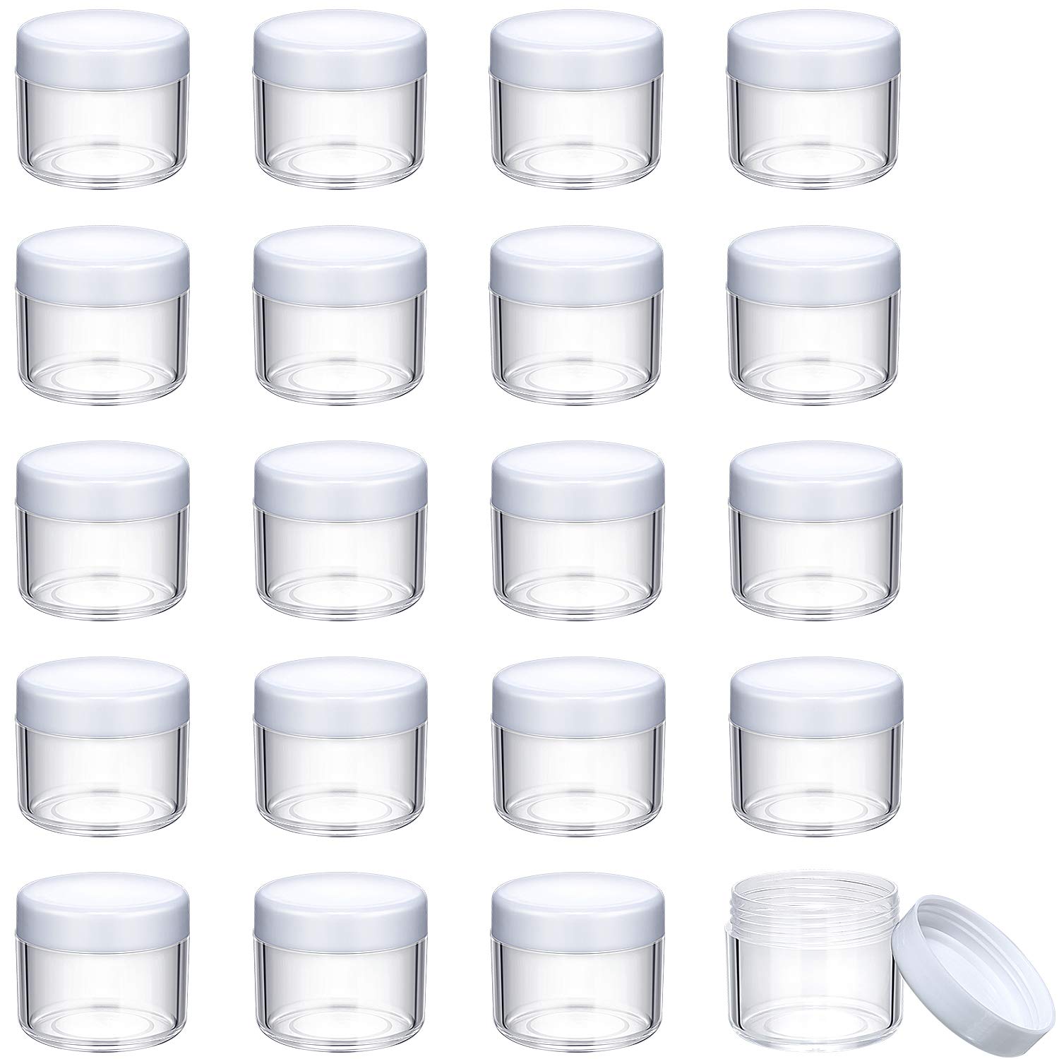 20 Pieces Round Pot Jars Plastic Cosmetic Containers Set With Lid For Liquid Creams Sample, 20 Ml/ 0.7 Oz (White Lid)
