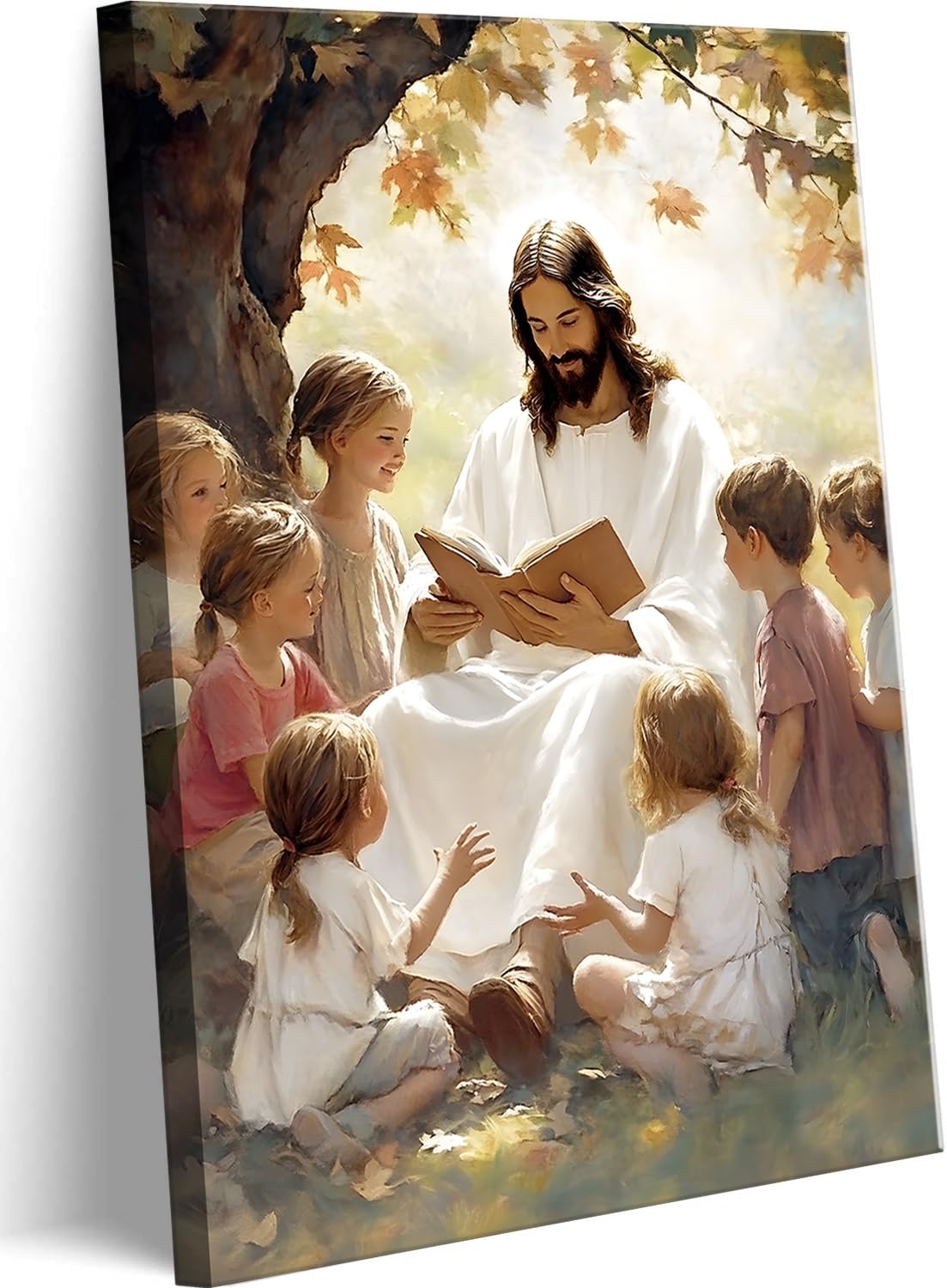 Jesus With Children Canvas Wall Art - Teaching Children Wall Decor Pictures - God Poster Print For Living Room, Bedroom, Church 