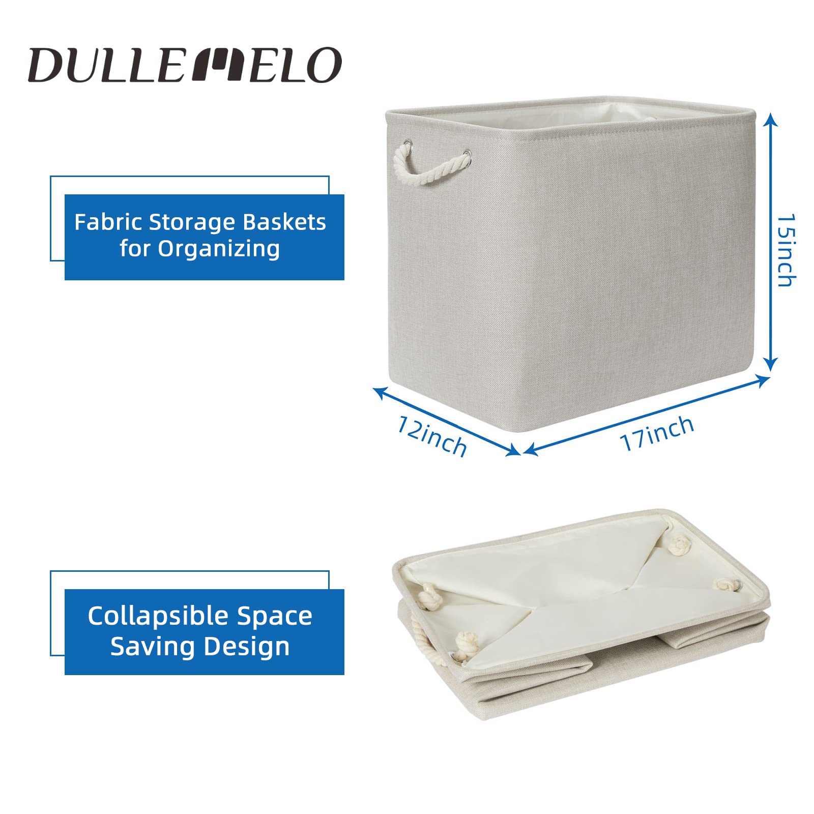 DULLEMELO 2-Pack Large Storage Baskets for Organizing Canvas Fabric Storage Basket Bins With Rope Handles for Shelf Clothes Empty Gift Basket (Beige)