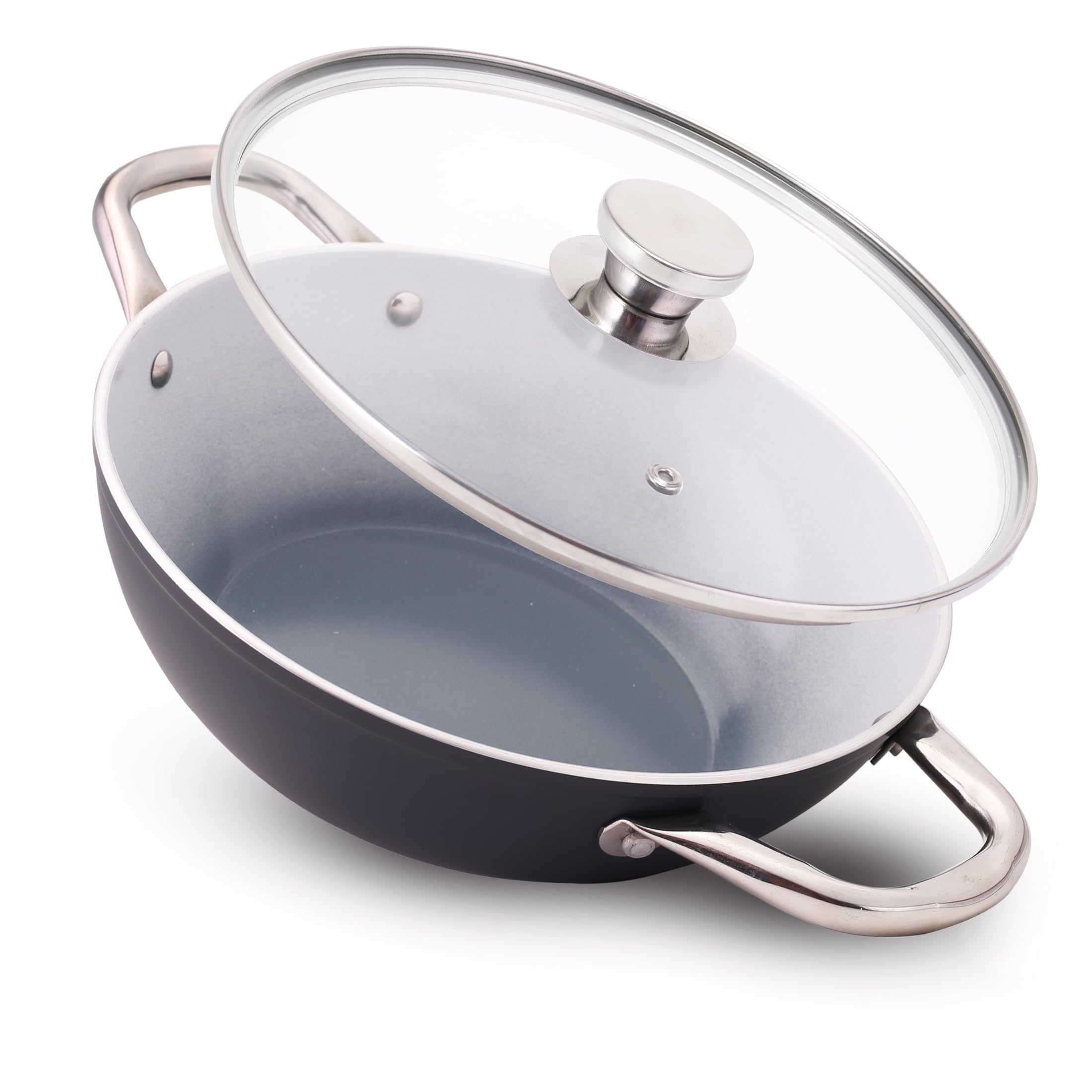 Wonderchef Eco-Glide Kadhai With Glass Lid | | Chemical-Free Ceramic Coating | 24Cm, 2.5L | Healthy, Low Oil Meals | Scratch-Res