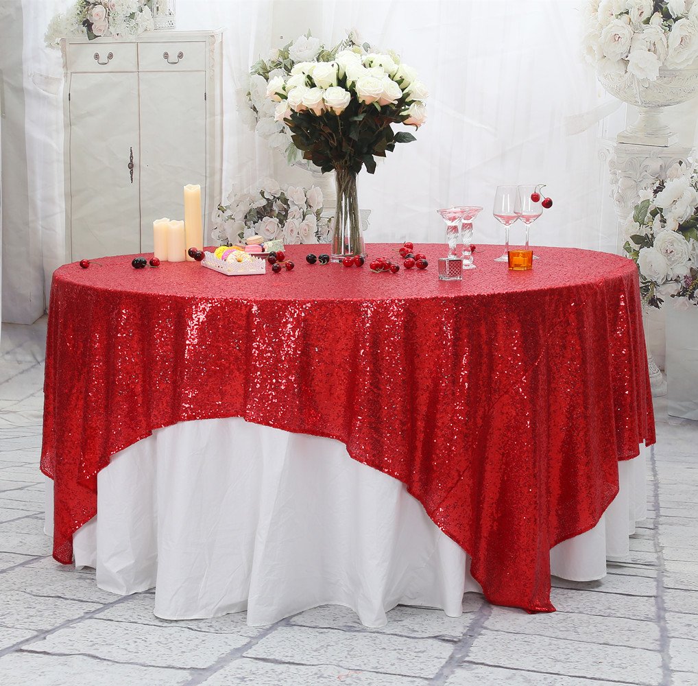 Partydelight Sequin Tablecloth Sparkly Christmas Decor Square 90''X90'' Dark Red