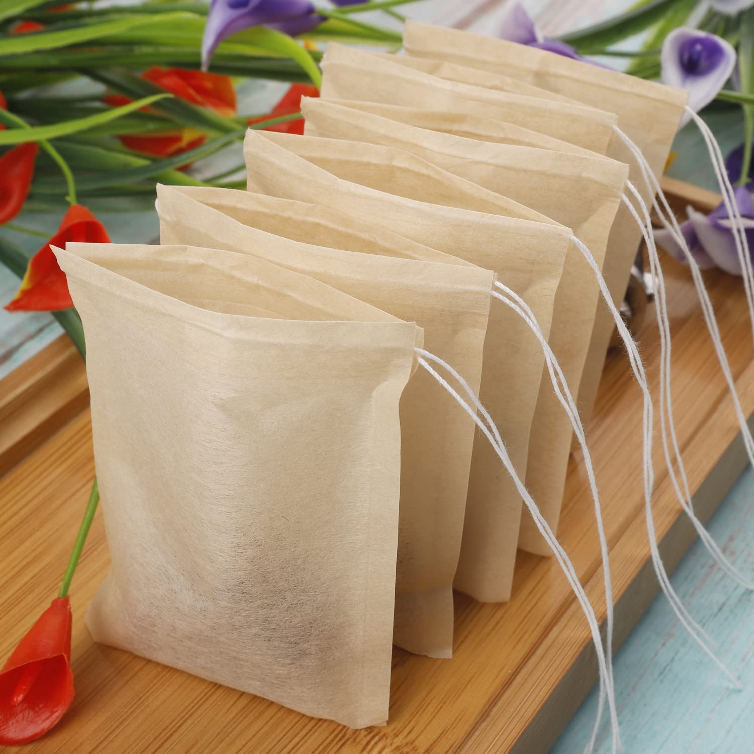 Tea Filter Bags with Free Tea Spoon  Safe & Natural Material  Disposable Tea Infuser for Loose Leaf Tea  Coffee  Spice  Herbs (100 PCS)