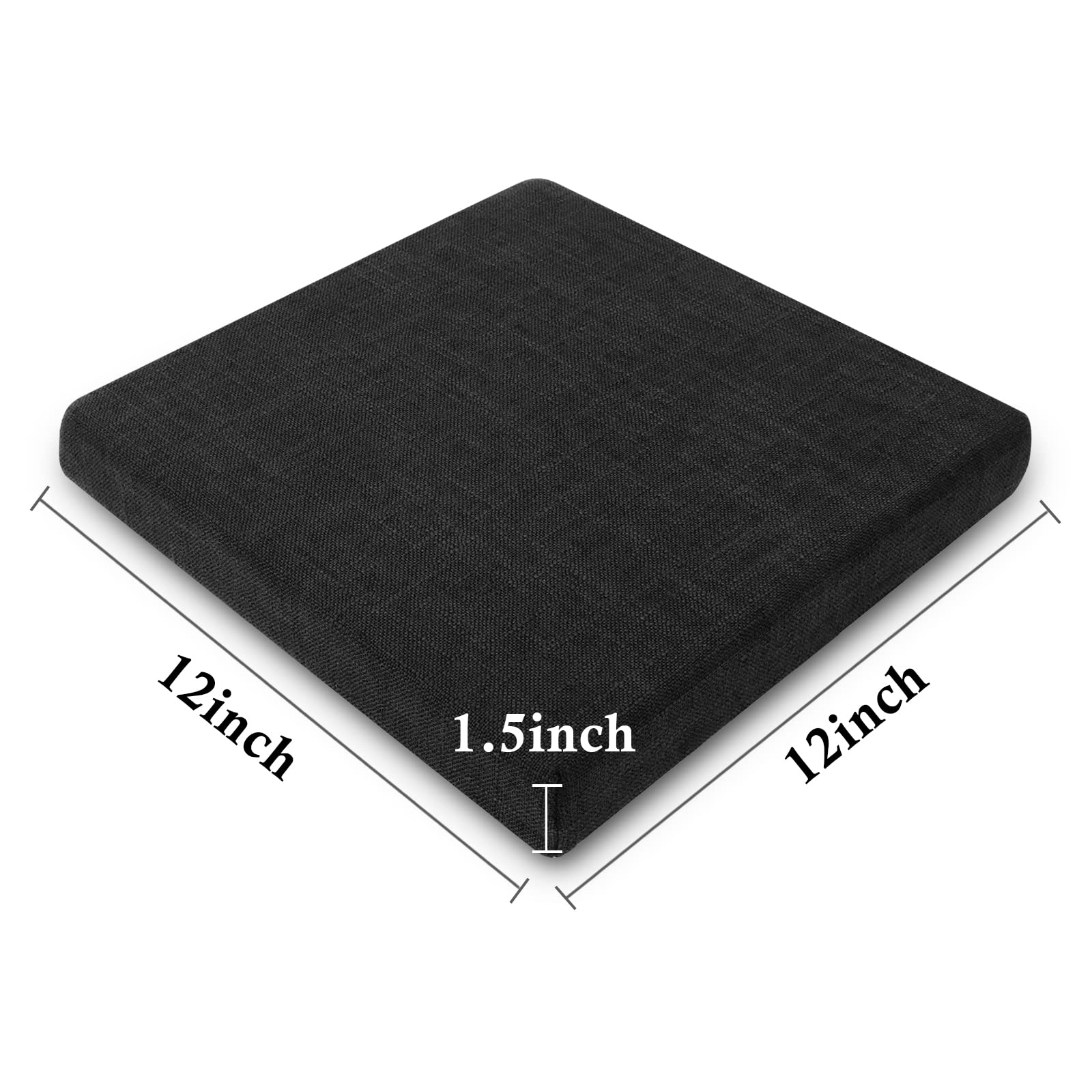 Tromlycs Bar Stool Cushion Square 12X12 Chair Seat Cushion Textured Barstool Pad With Ties, 1 Piece, 12 Inches, Black