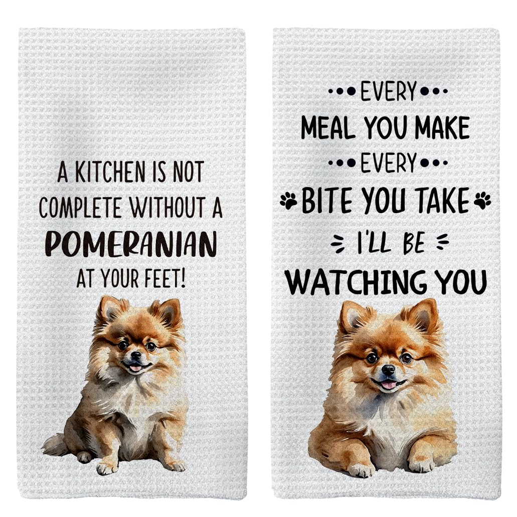 Tzhim Pomeranian Gifts Kitchen Towels Set Of 2, Pomeranian Gifts For Women, Pomeranian Dog Dish Towels Tea Towels For Kitchen, P