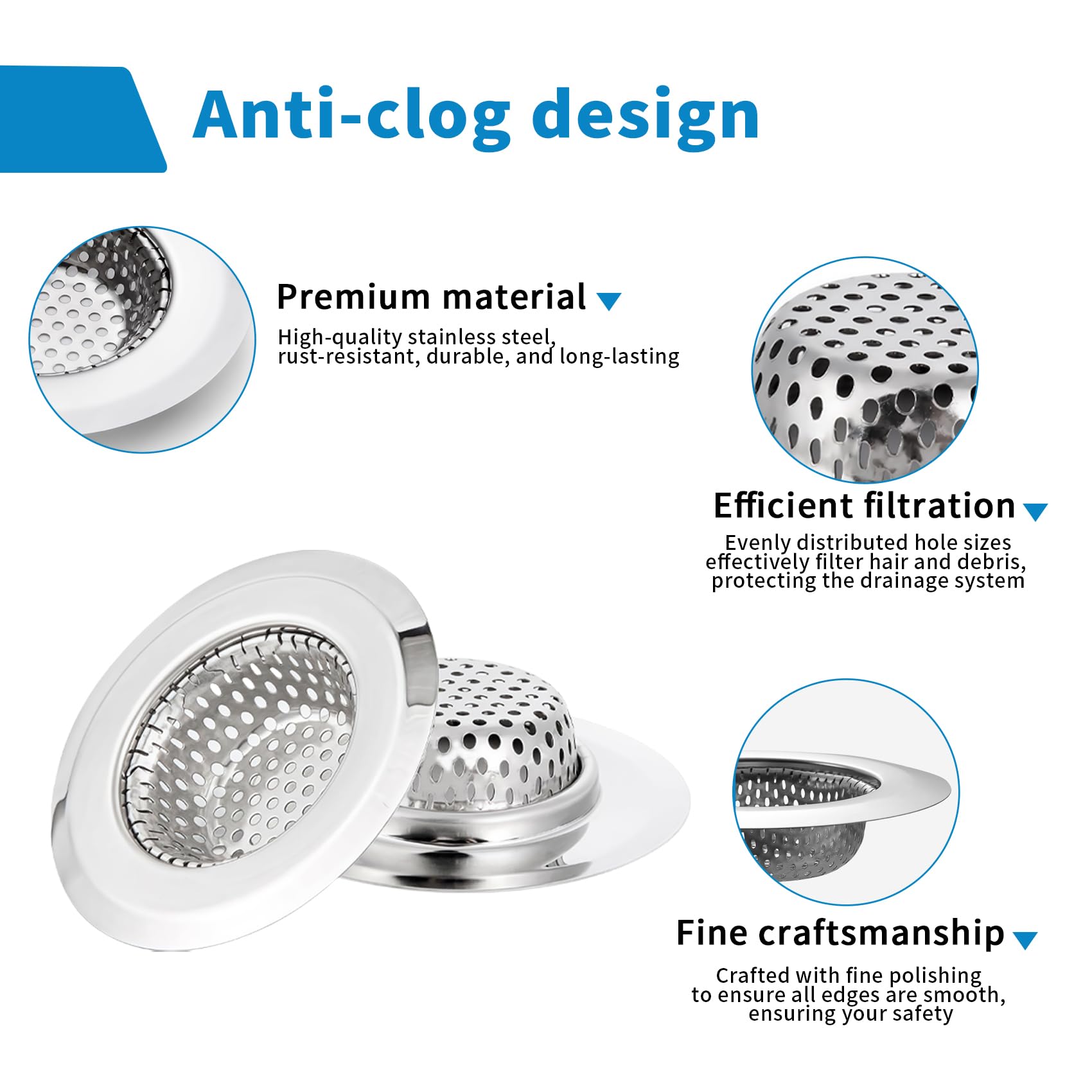 2 Pack Bathtub Drain Strainer, 2.75'' Top / 1.75'' Basket Stainless Steel Drain Hair Catcher, Perfect For Bathroom Sink Bathtub