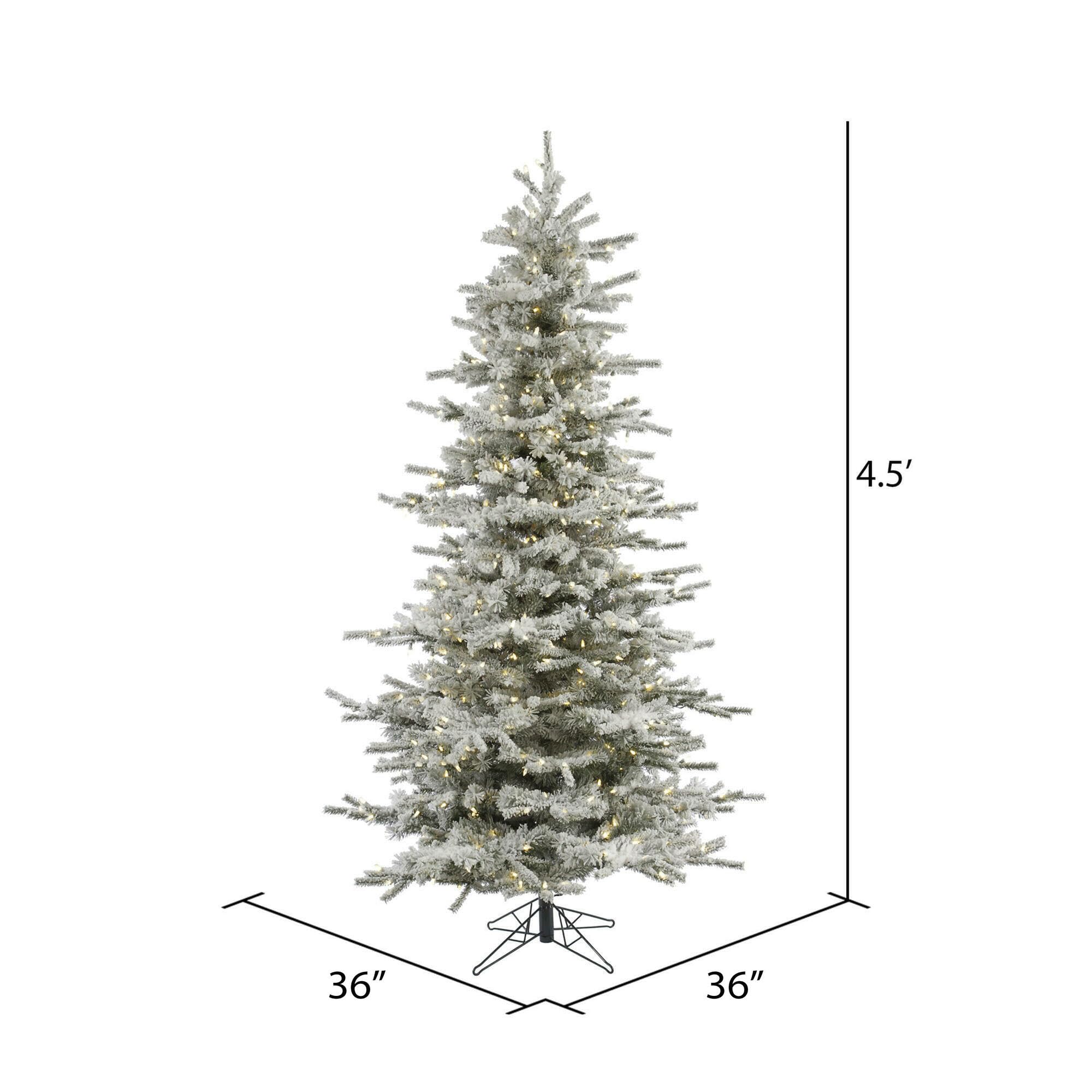 Vickerman 4.5' Tall Flocked Sierra Fir Slim Artificial Christmas Tree, Pure White LED Dura-Lit Lights - Snow Covered Faux Tree -
