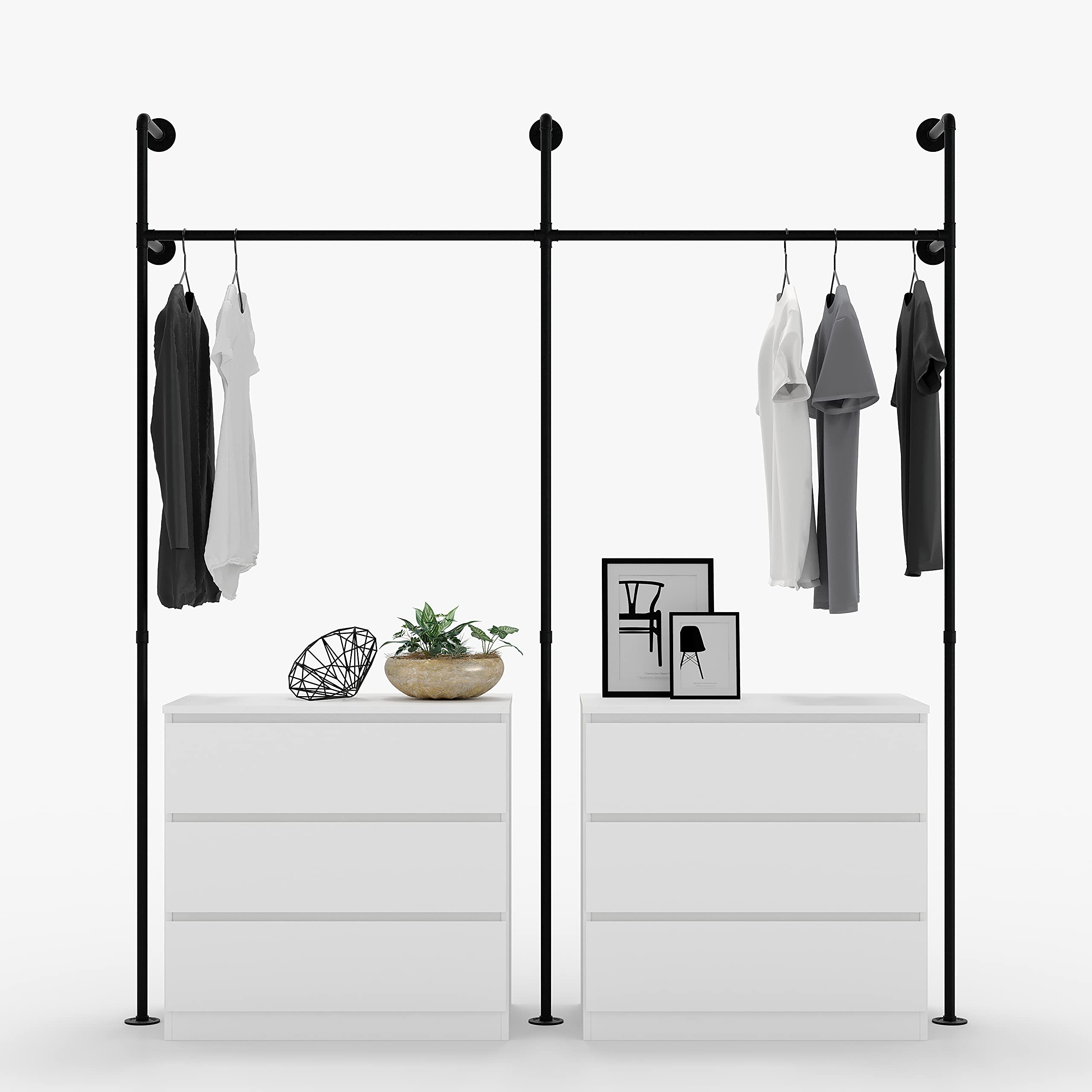 Pamo Industrial Pipe Clothing Rack Metal Black - Wall Mounted Clothes Racks For Hanging Clothes - Modern Walk In Closet - Kim Ii