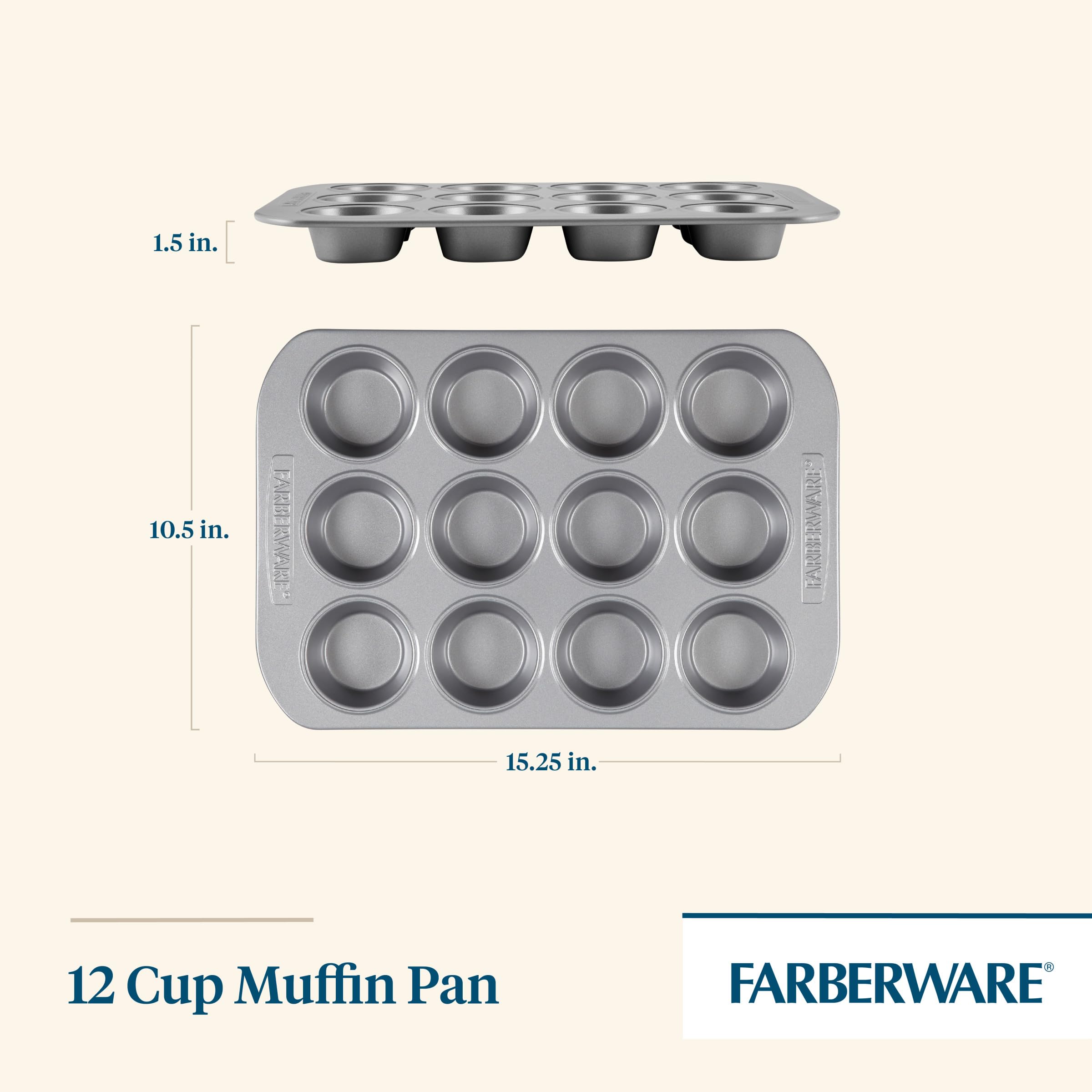 Farberware Nonstick Bakeware 12-Cup Muffin Tin / Nonstick 12-Cup Cupcake Tin - 12 Cup, Gray