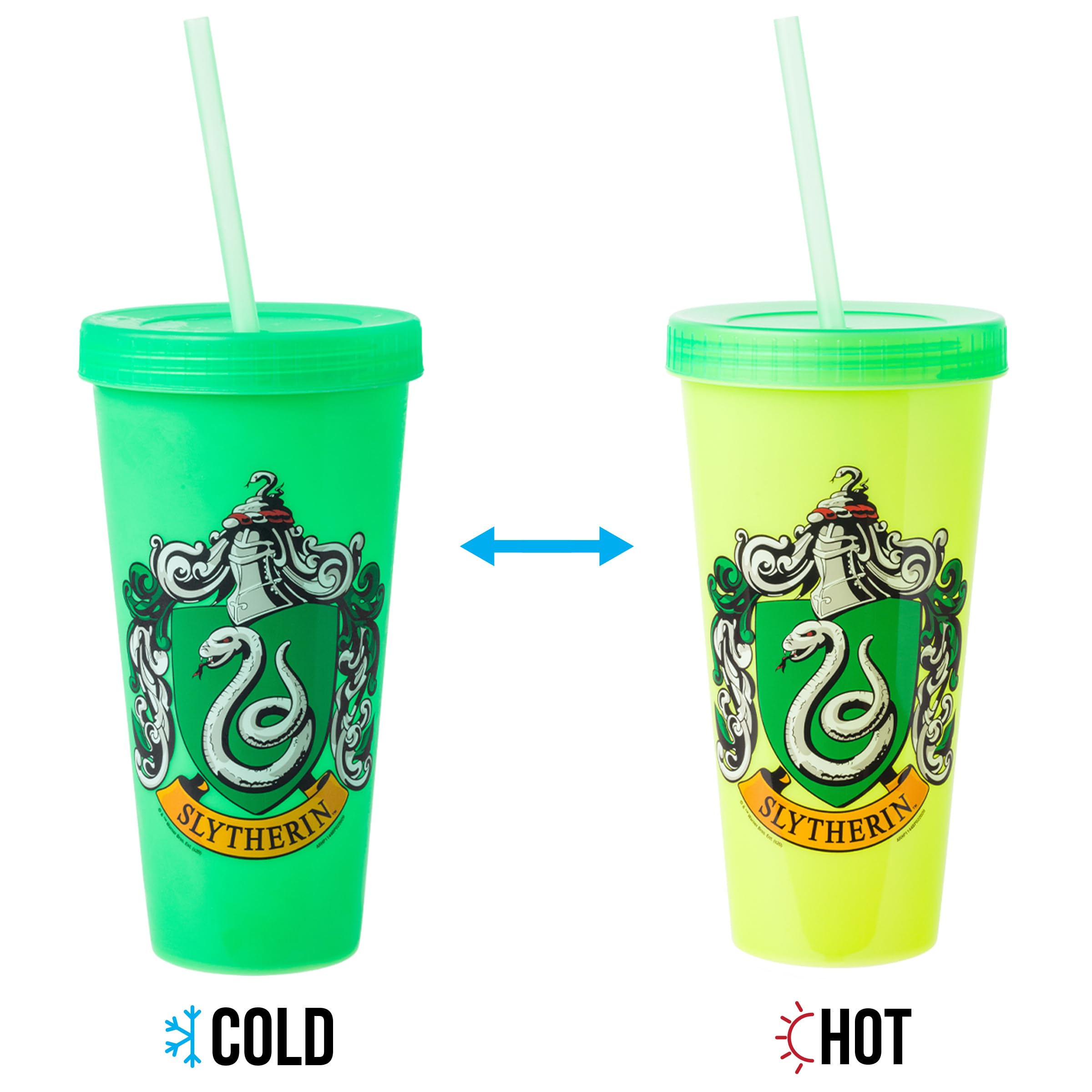 Silver Buffalo Harry Potter House Crests 4 Pack Color Change Plastic Tumbler, 24 Ounces