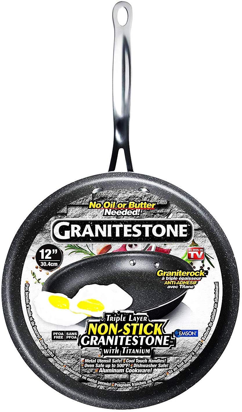 Granitestone Cookware Nonstick Frying Pan, 12 Nonstick Pan for Cooking & Frying, Mineral Enforced Egg Pan with Stay Cool Hand