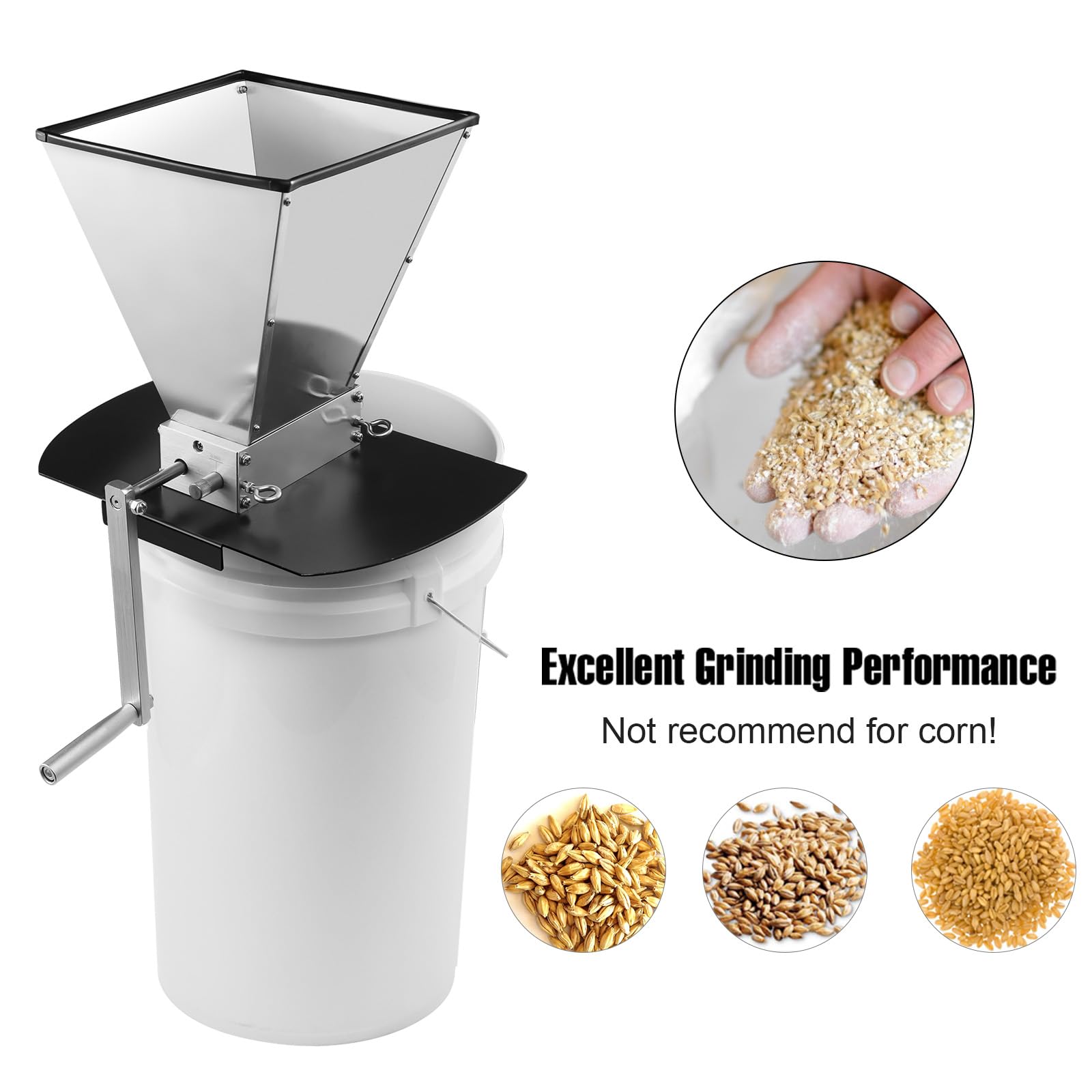 Ferroday Malt Mill Malted Grain Mill 2 Roller Stainless Steel Malt Crusher Heavy Duty Malt Mill Homebrew Grain Crusher Adjustabl
