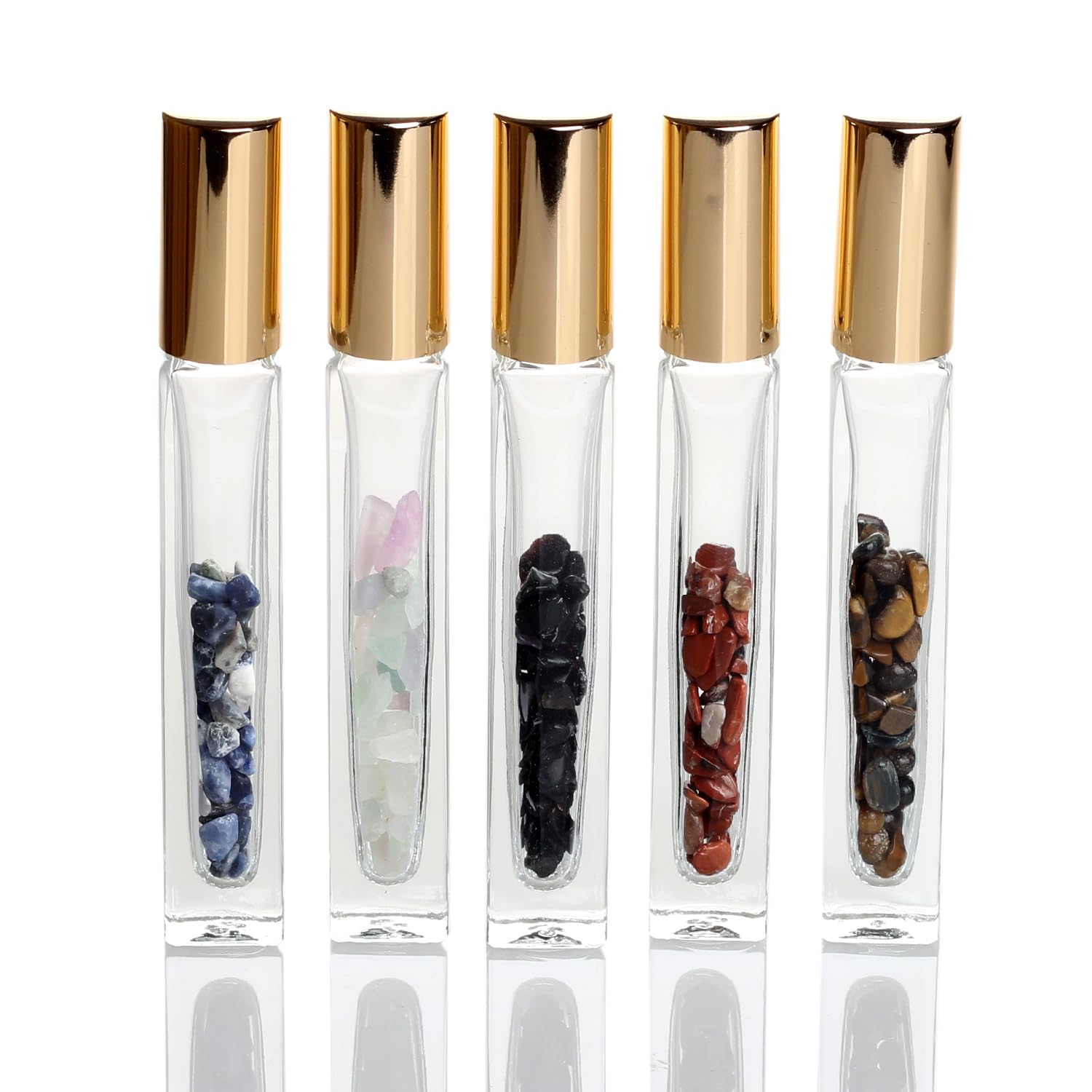 YWG Stone 10ml Gemstone Roller Square Bottles Refillable Roll On Bottles Healing Crystal Chips Inside For Perfumes Aromatherapy 