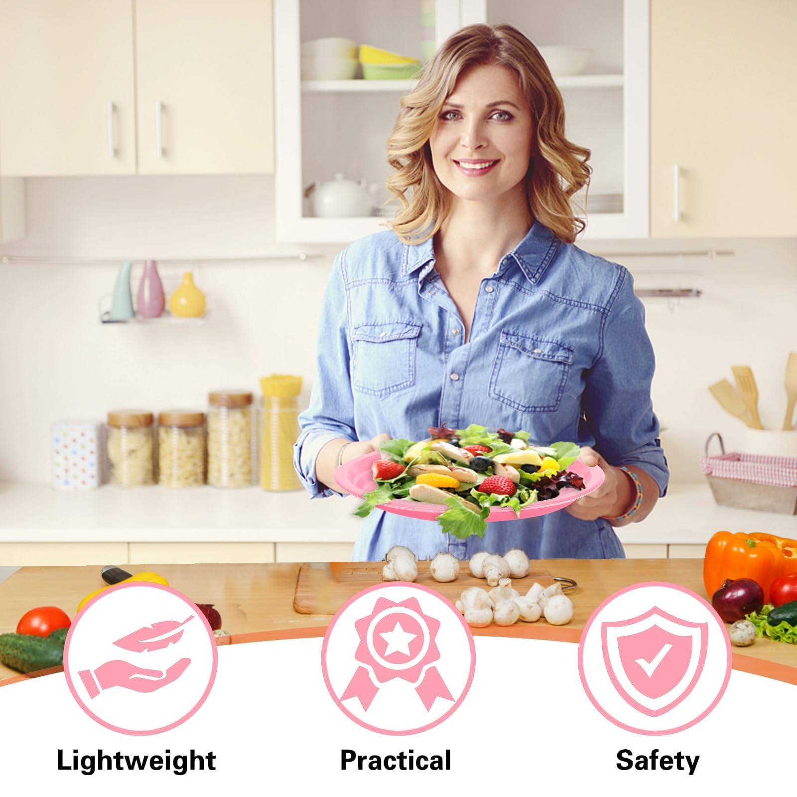 Bonsiny 50 Count Pink Plastic Plates Disposiable 10'' X 12'' Oval Pink Plates For Girls Baby Bridal Shower Birthday Valentine'S