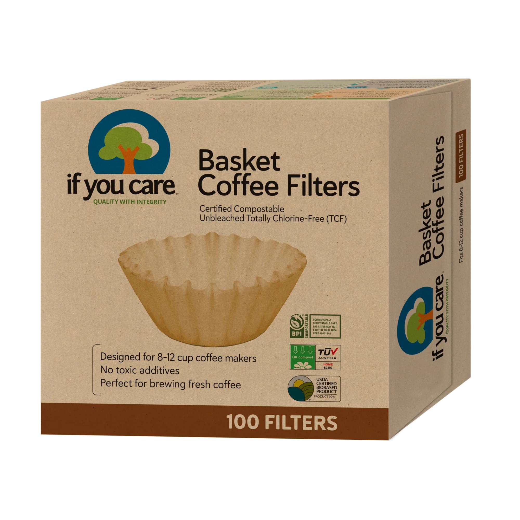 If You Care Unbleached Coffee Filters, Basket Style, 8 Inch - Chlorine-Free, Compostable, FSC Certified (100 Count)