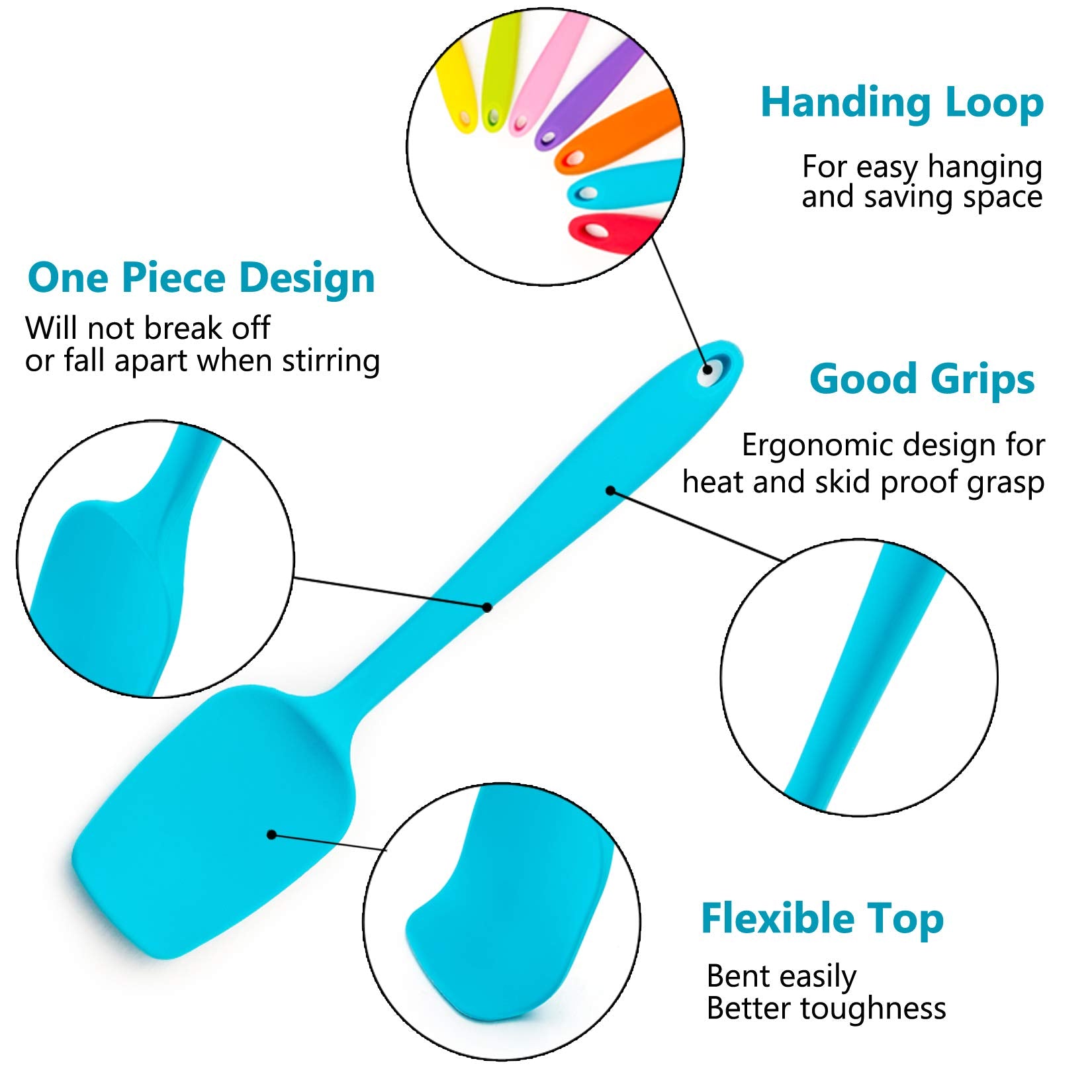 Silicone Spatula Set Of 7, P&P Chef Heat-Resistant Rubber Spatula Kitchen Utensils Set For Non-Stick Cooking Baking Decorating M