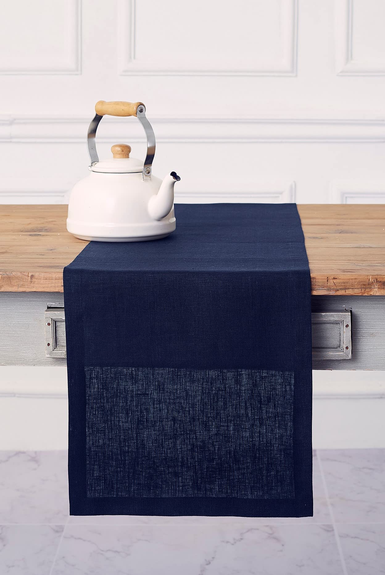 Solino Home Linen Table Runner 48 Inch - 100% Pure Linen Navy Table Runner 14 X 48 Inch - Machine Washable Dining Fall, Thanksgi