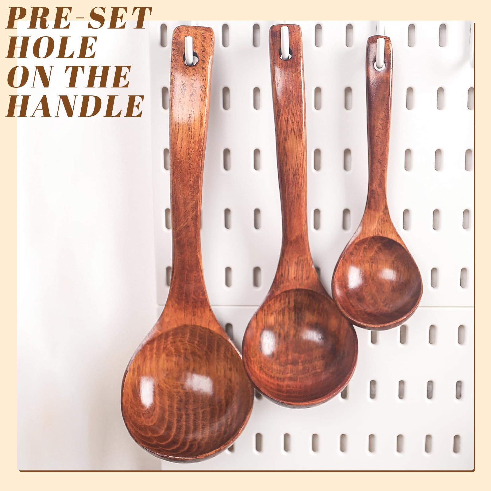 Hansgo 3Pcs Wooden Ladle Spoon Set, Non-Stick Wooden Spoons Soup Cooking Spoons Natural Teak Wood Kitchen Utensils For Cooking S