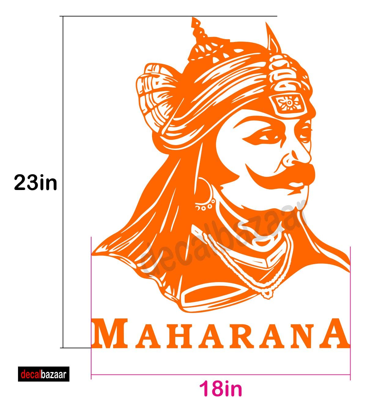 decalbazaar Vinyl Maharana Pratap Singh Glossy Glass Wall Sticker, 23 x 18 Inches Orange