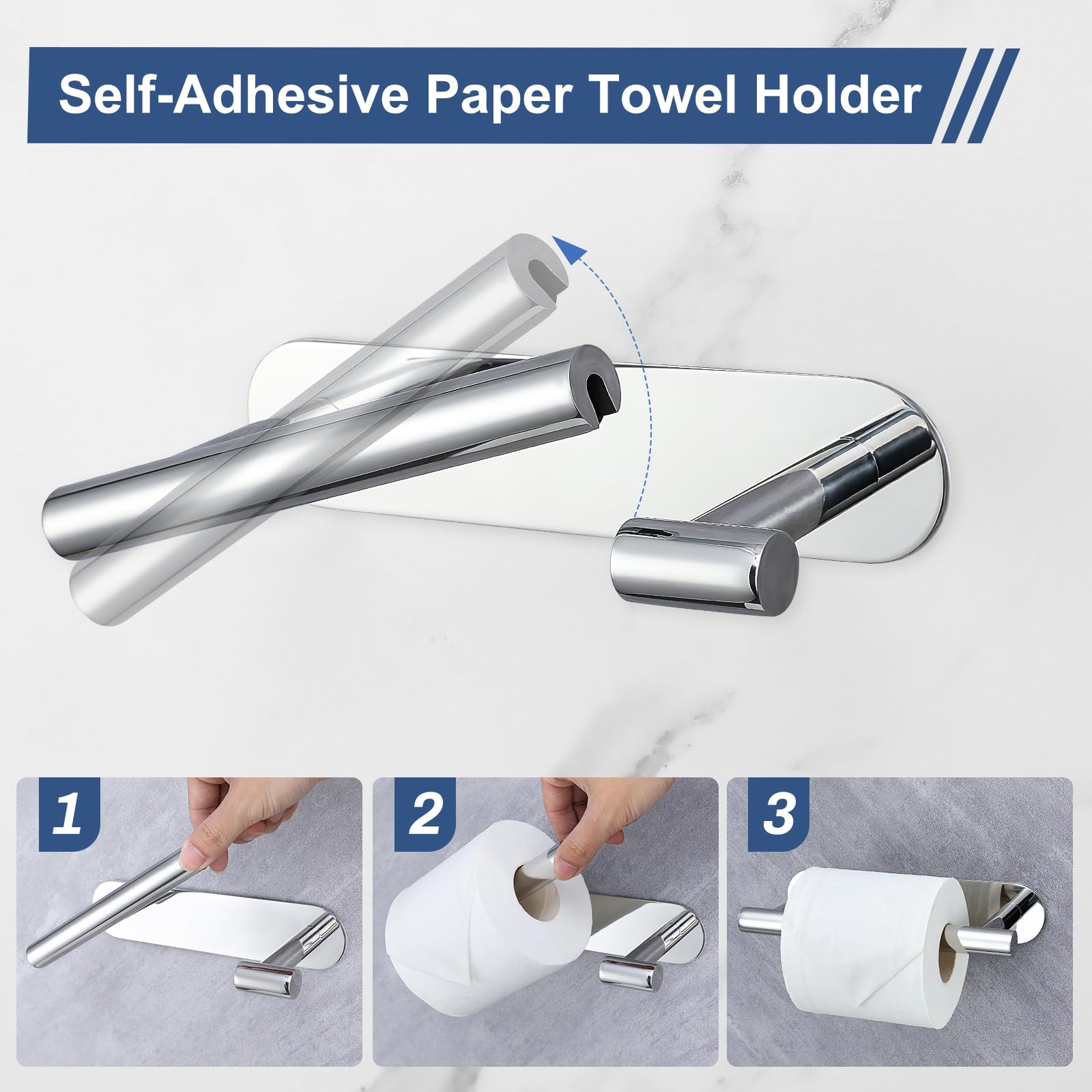 Self Adhesive Chrome Toilet Paper Holder, Sus304 Stainless Steel Toilet Roll Holder, Double Base Paper Towel Holder Wall Mount N