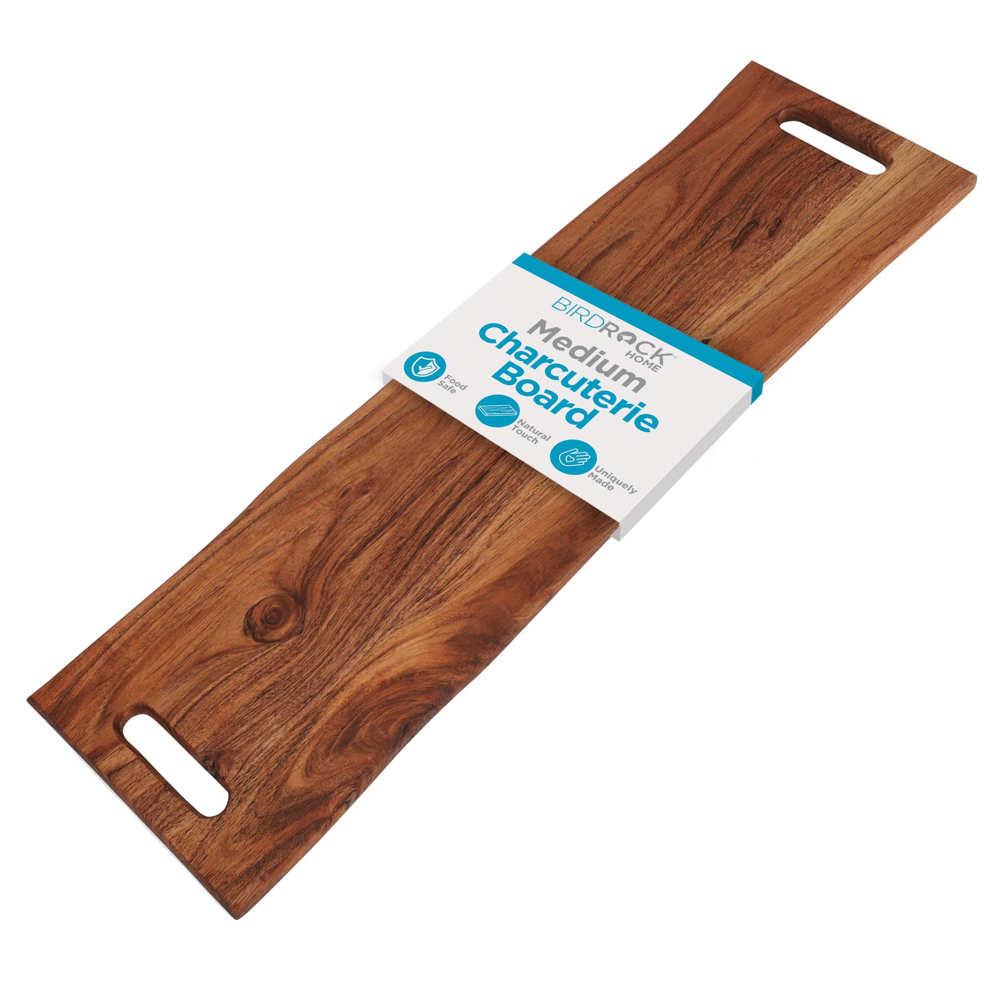 BIRDROCK HOME 27.5 Large Charcuterie Board with Handles | Wooden Cheese Serving Platter for Meat, Appetizers, Food | Grazing Bre