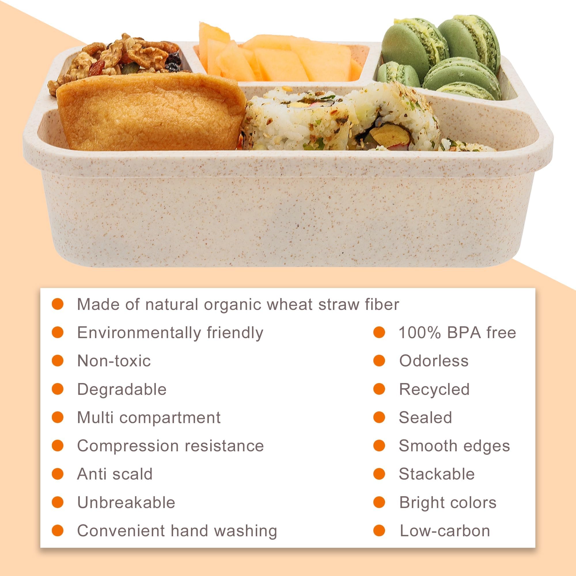 Meal Prep Containers Reusable - 4 Pack Bento Lunch Box, 4-Compartment Snackle Box For School Work Travel, Lunch Containers For A